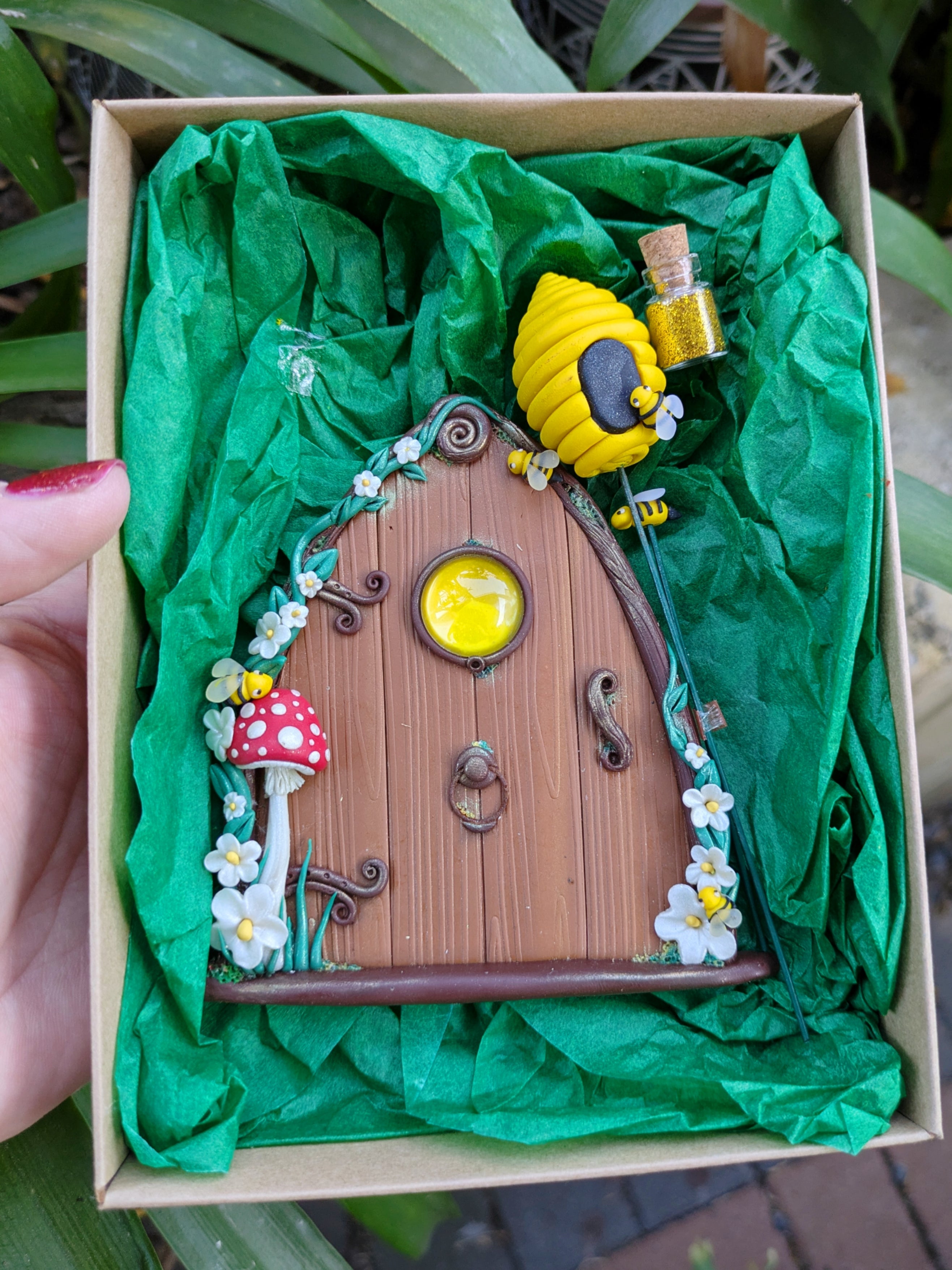 Bumblebee Fairy Door & Beehive Stalk Set