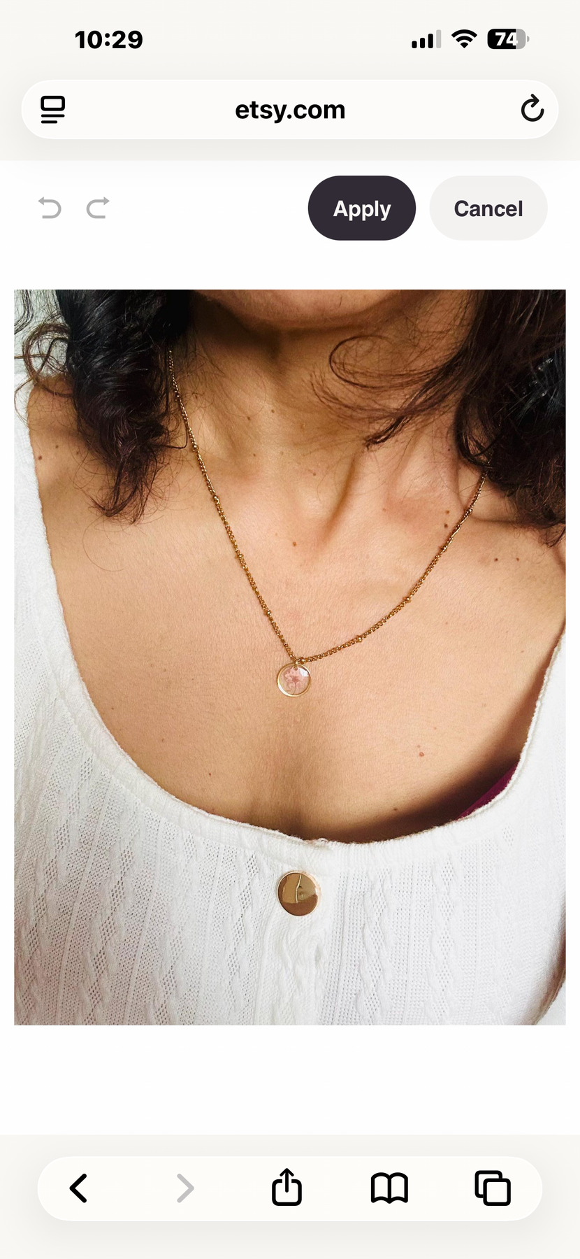Gold plated resin necklace with pink wildflower