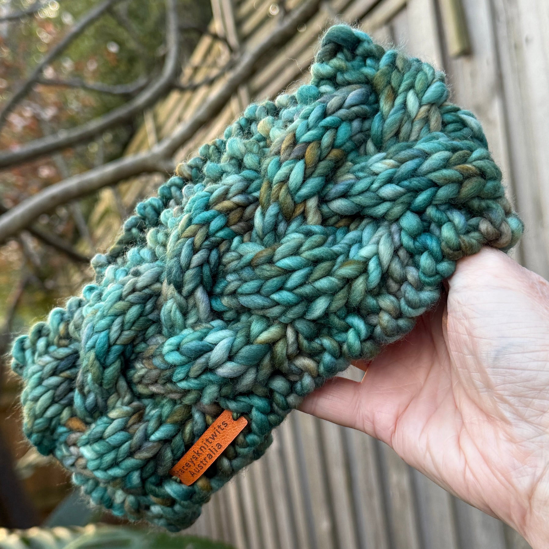 Hand Knitted Headband, Green Merino Earwarmers