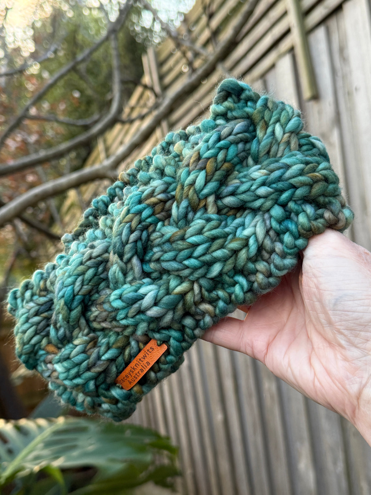 Hand Knitted Headband, Green Merino Earwarmers