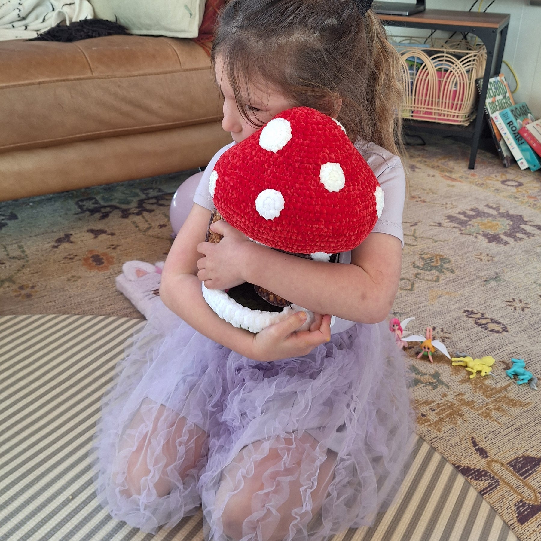 Crocheted Mushroom House Play Set with Two Fairies