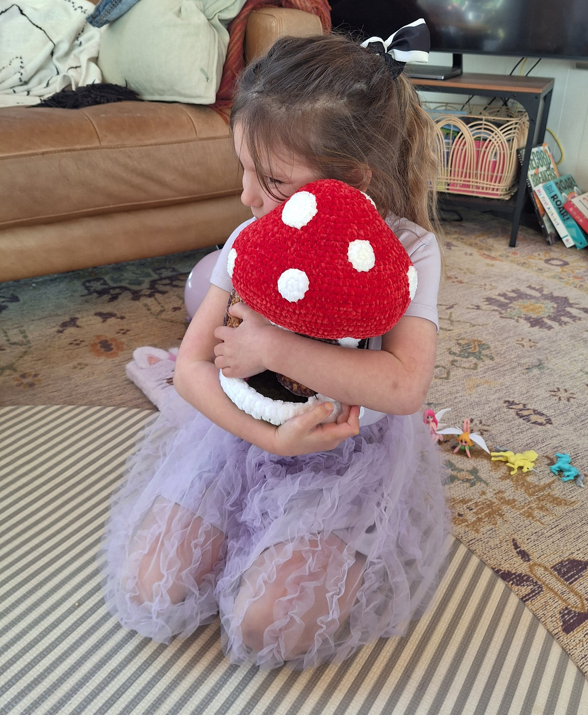 Crocheted Mushroom House Play Set with Two Fairies