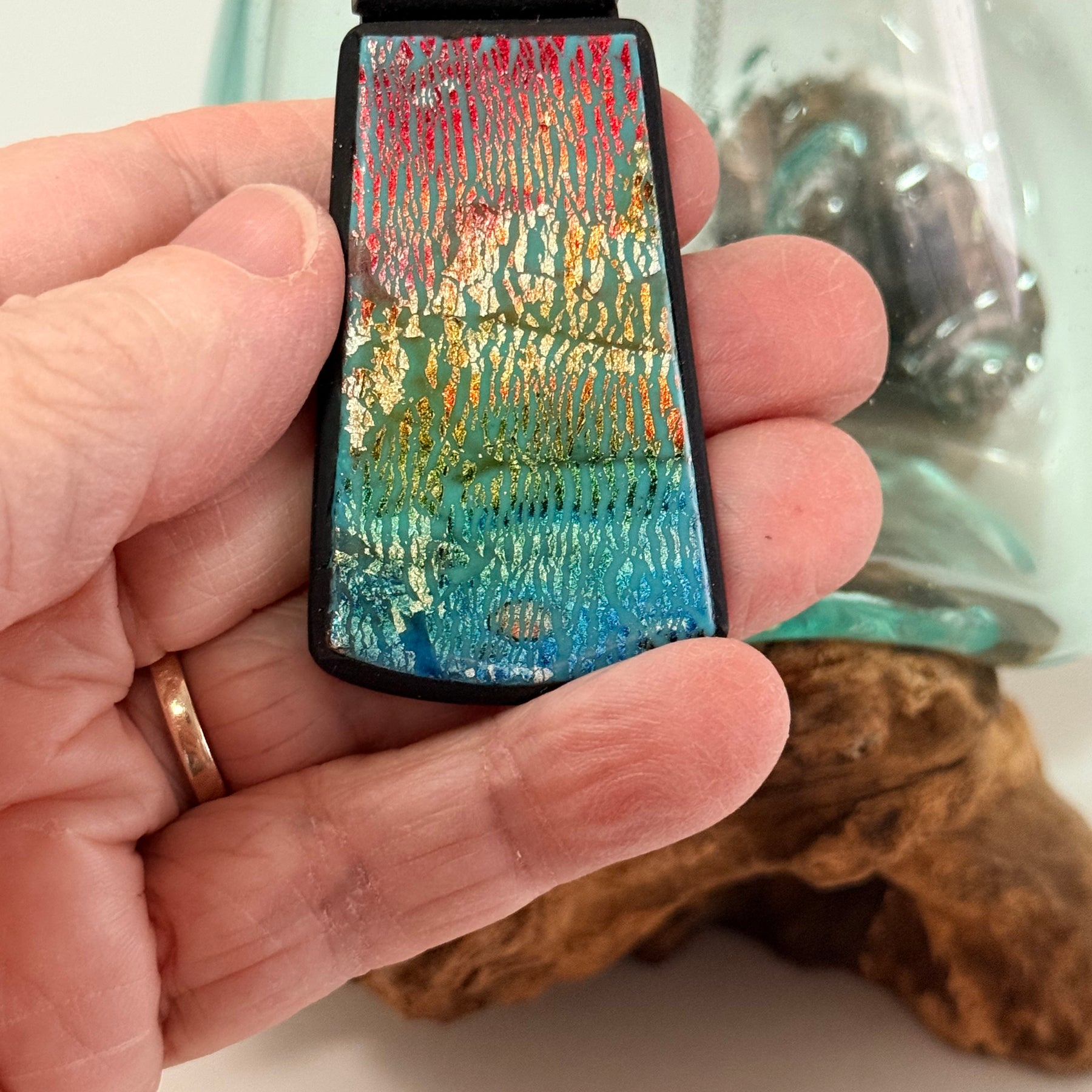 Cracked Foil Alcohol Ink Statement Pendant & Necklace