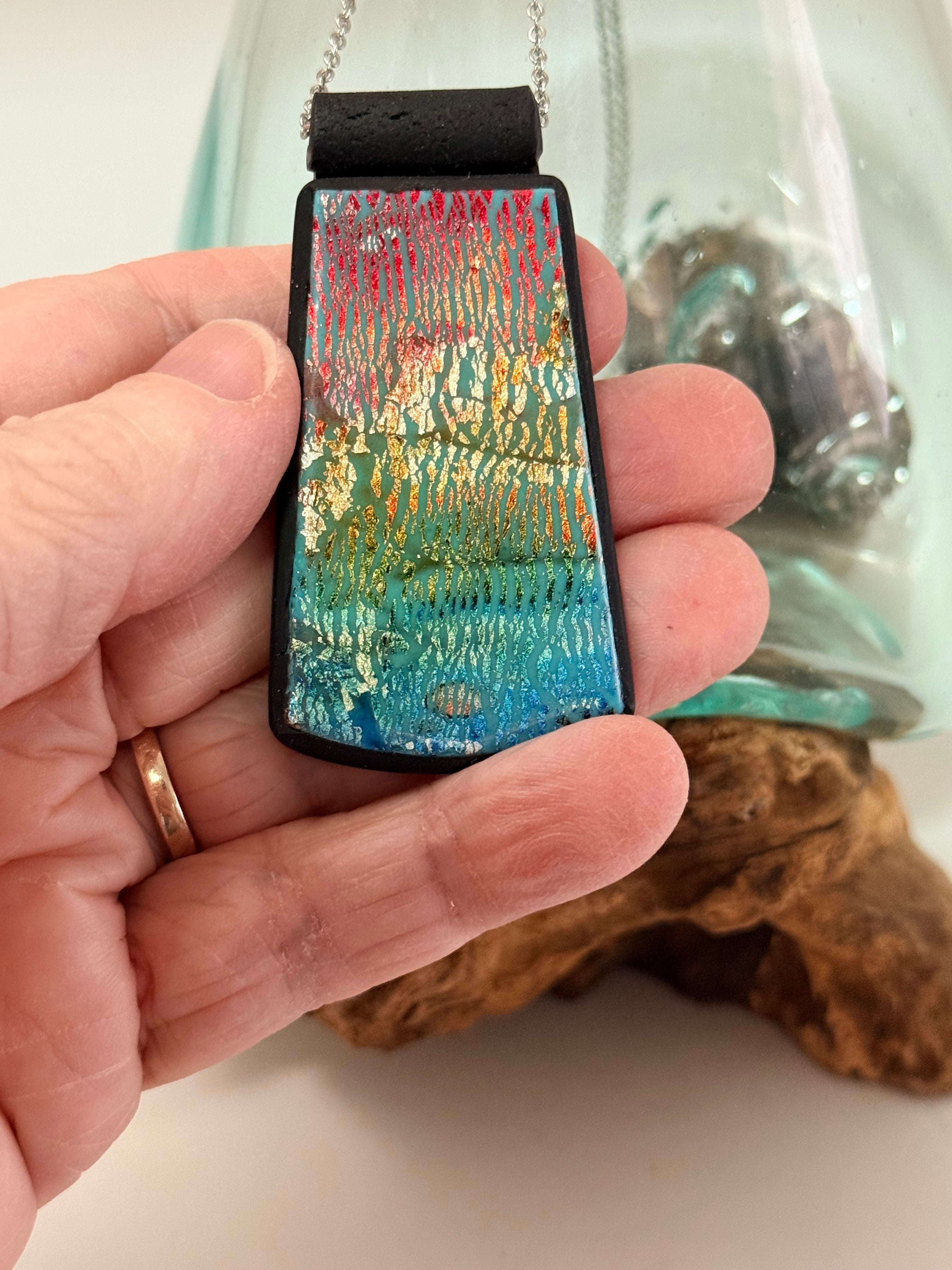 Cracked Foil Alcohol Ink Statement Pendant & Necklace