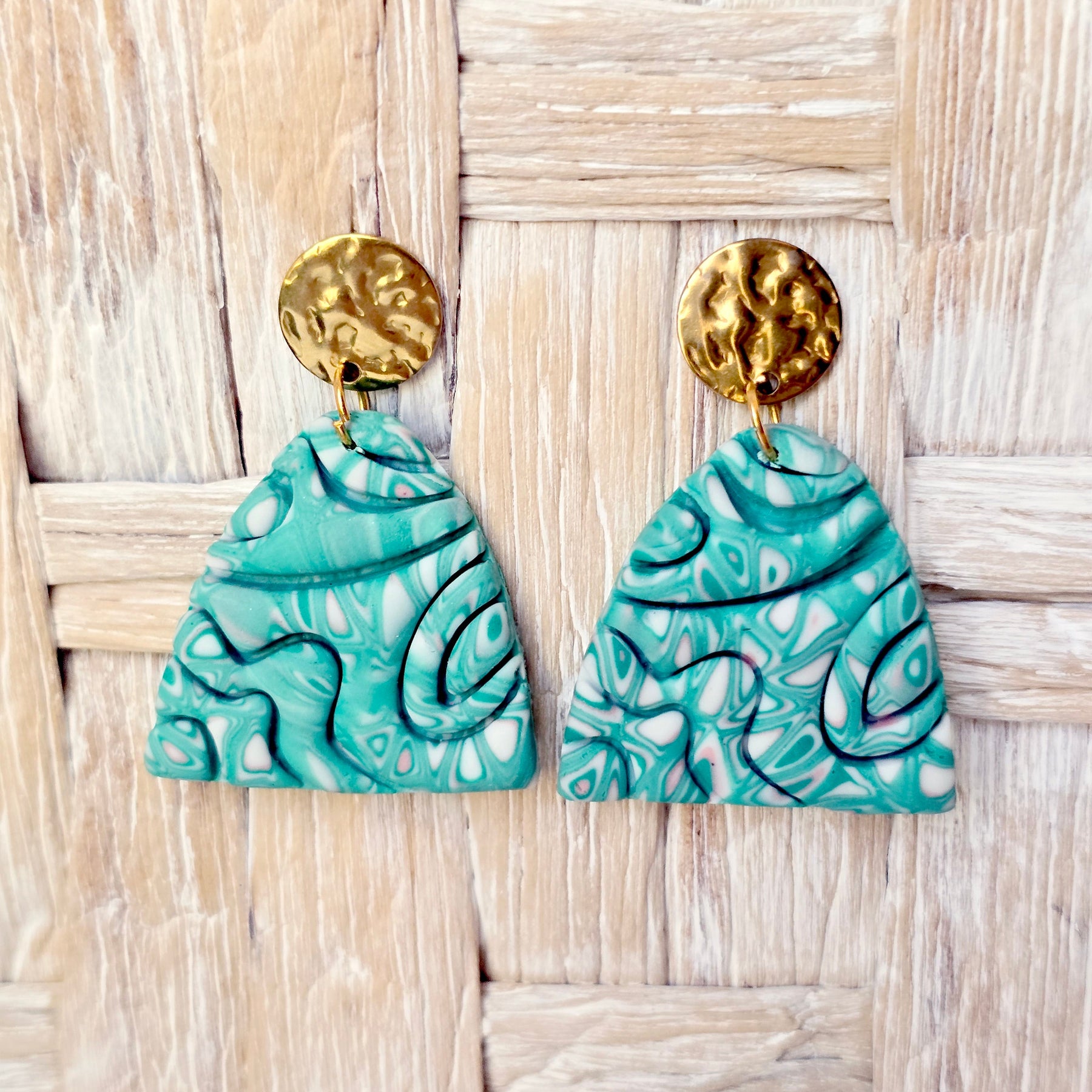 Turquoise Marbled Arch Polymer Clay Statement Earrings