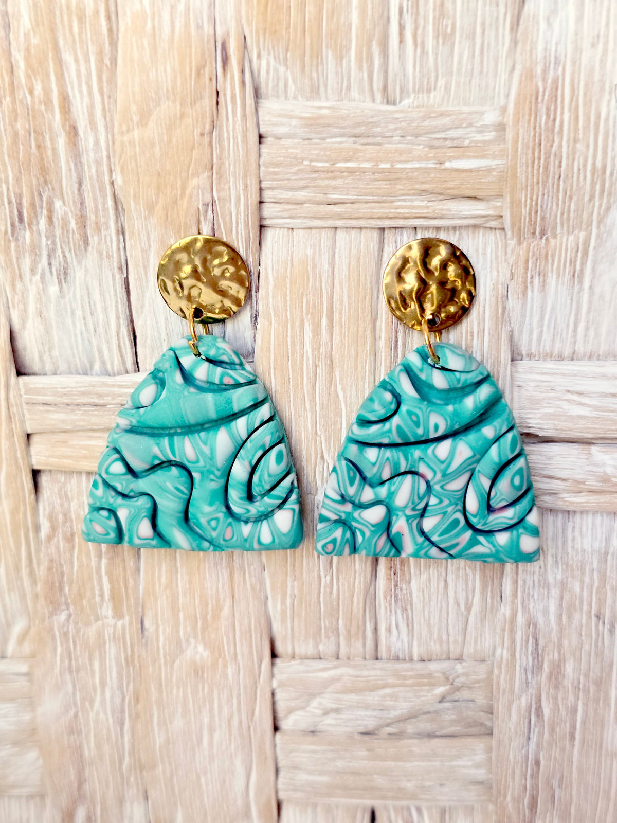 Turquoise Marbled Arch Polymer Clay Statement Earrings