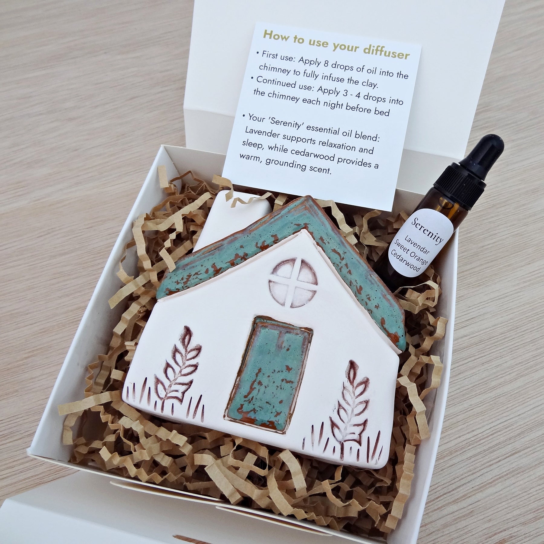 Ceramic Essential Oil Diffuser gift set. Handmade clay air diffuser for a restful sleep