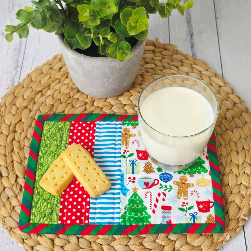 Christmas Mug Rug | Santa's Milk & Biscuits Mat | Christmas Eve Tradition | Cotton Coaster