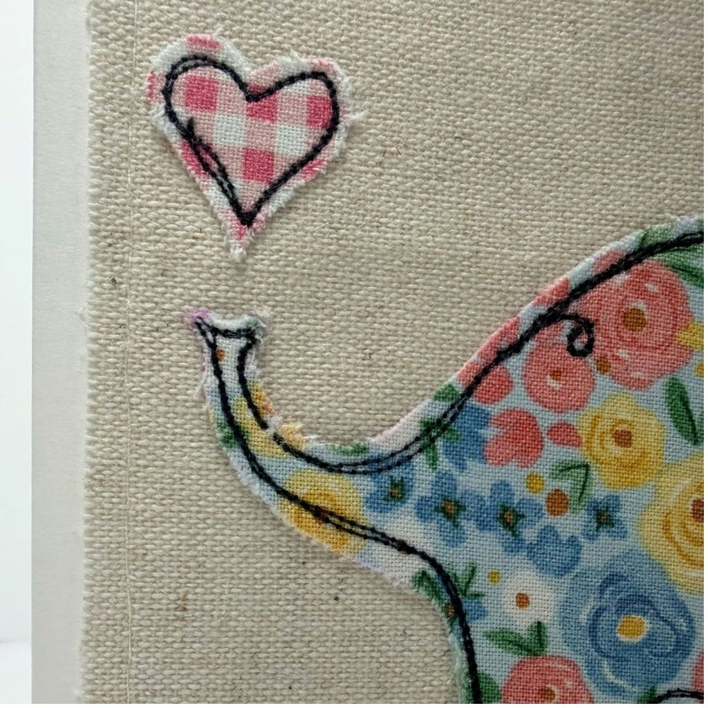 Sweet Little Elephant - Handmade Fabric Greeting Card