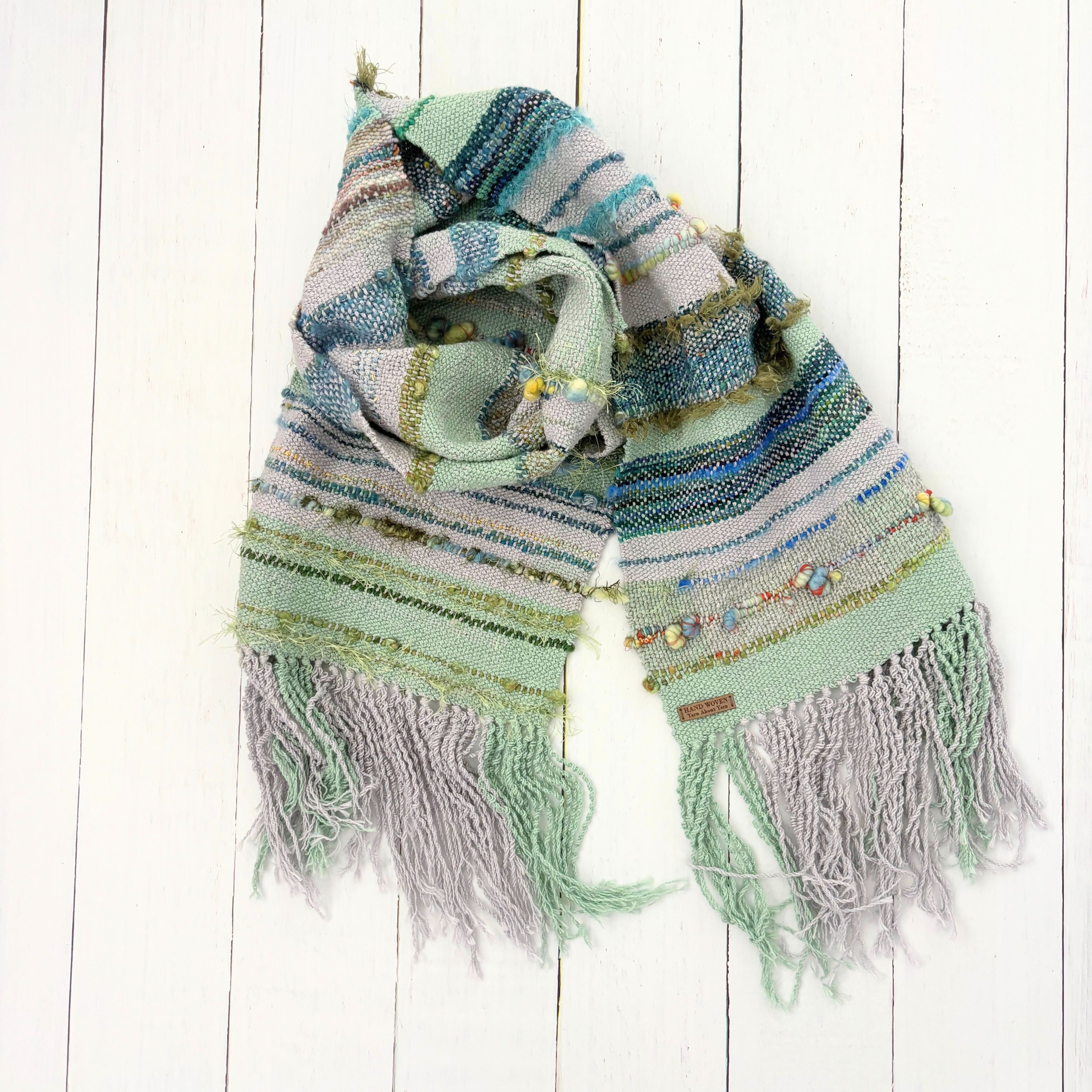 Handwoven Scarf - Grey - Green - Blue