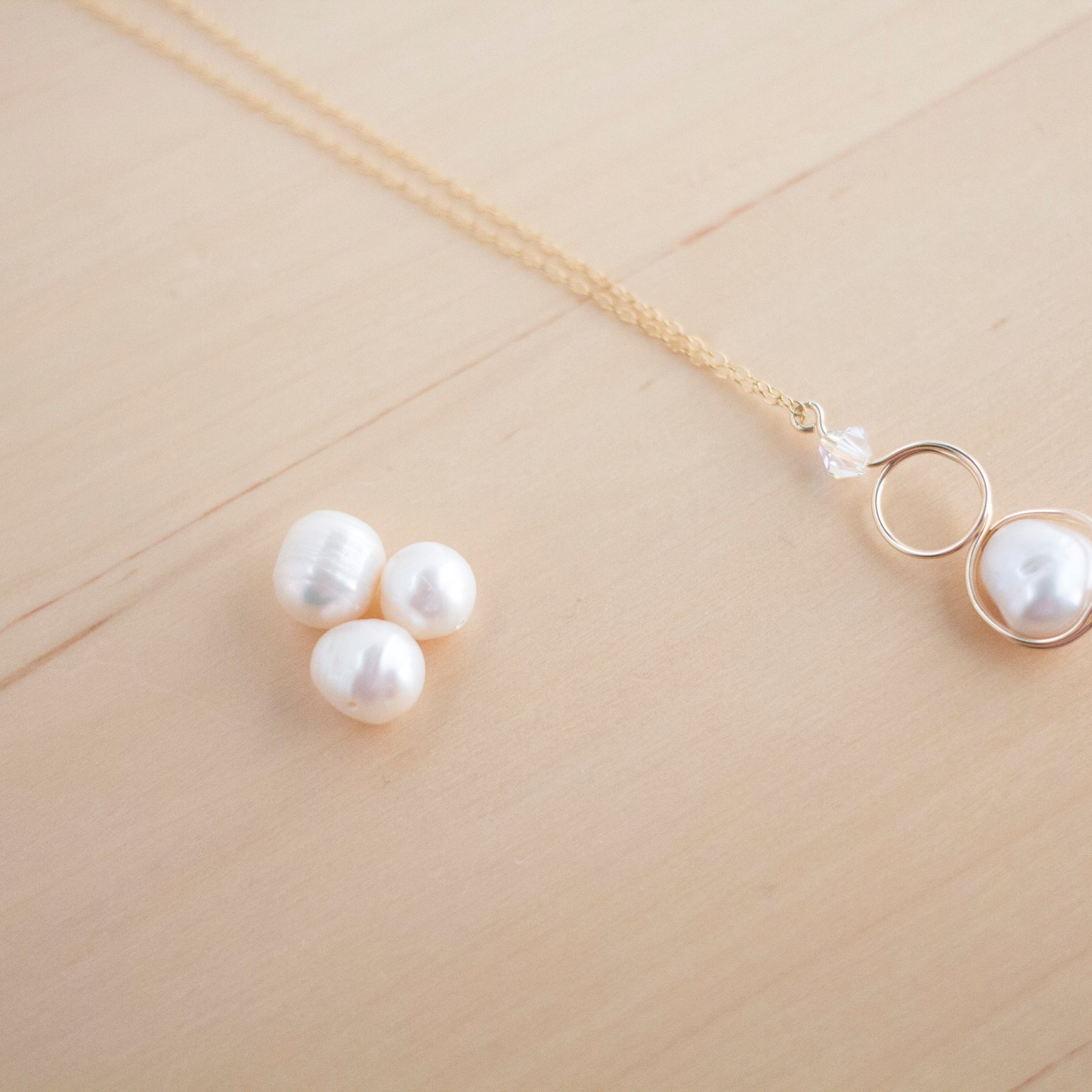 Gold Filled Baroque Pearl and Crystal Loop Pendant Necklace | Jewellery Gift Idea