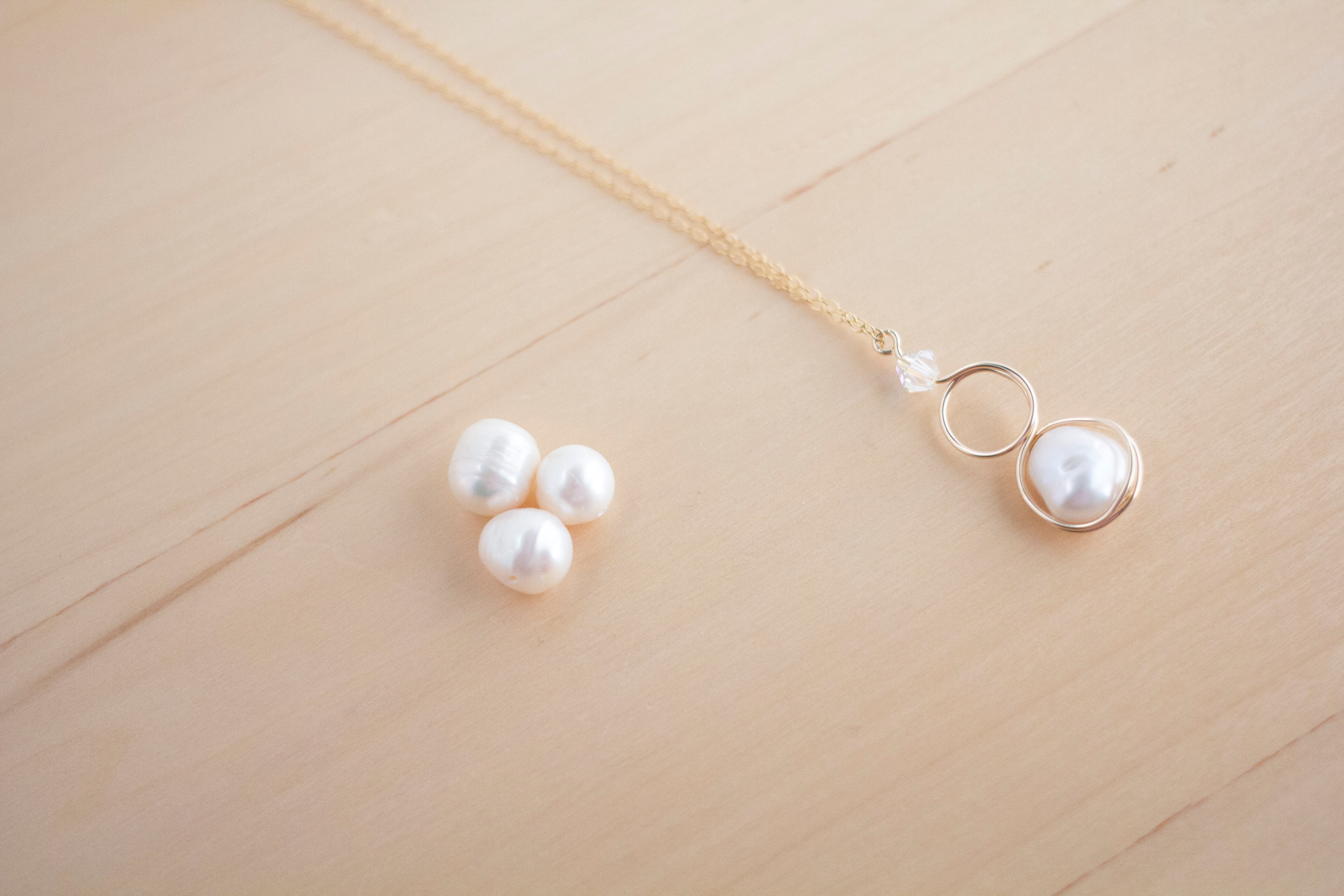 Gold Filled Baroque Pearl and Crystal Loop Pendant Necklace | Jewellery Gift Idea