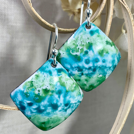 Blue Green Bliss. Enamel earrings. Handmade