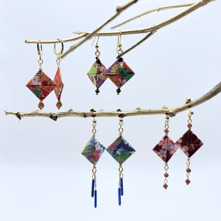 Origami Earrings – Botanicals of the Seasons – Set of 4.  Japanese Paper Jewellery