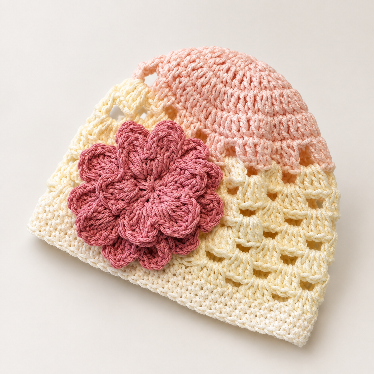 Hand-Crocheted Cotton Baby Hat Marshmallow