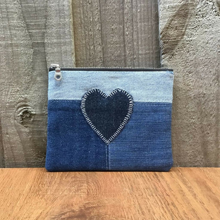 Handmade Upcycled Denim Coin Purse – Single Denim Heart