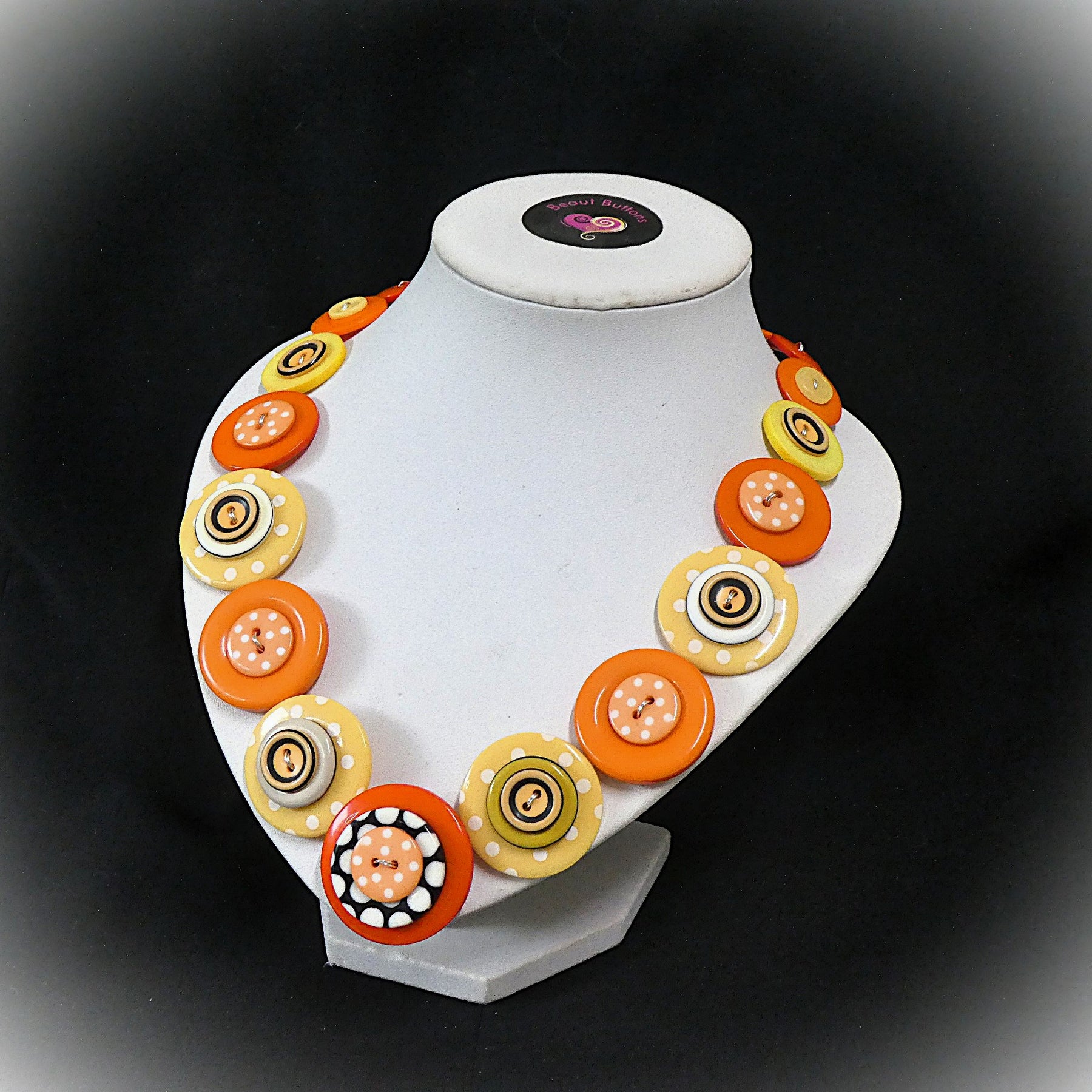 Button necklace and stud earrings - Orange Spots