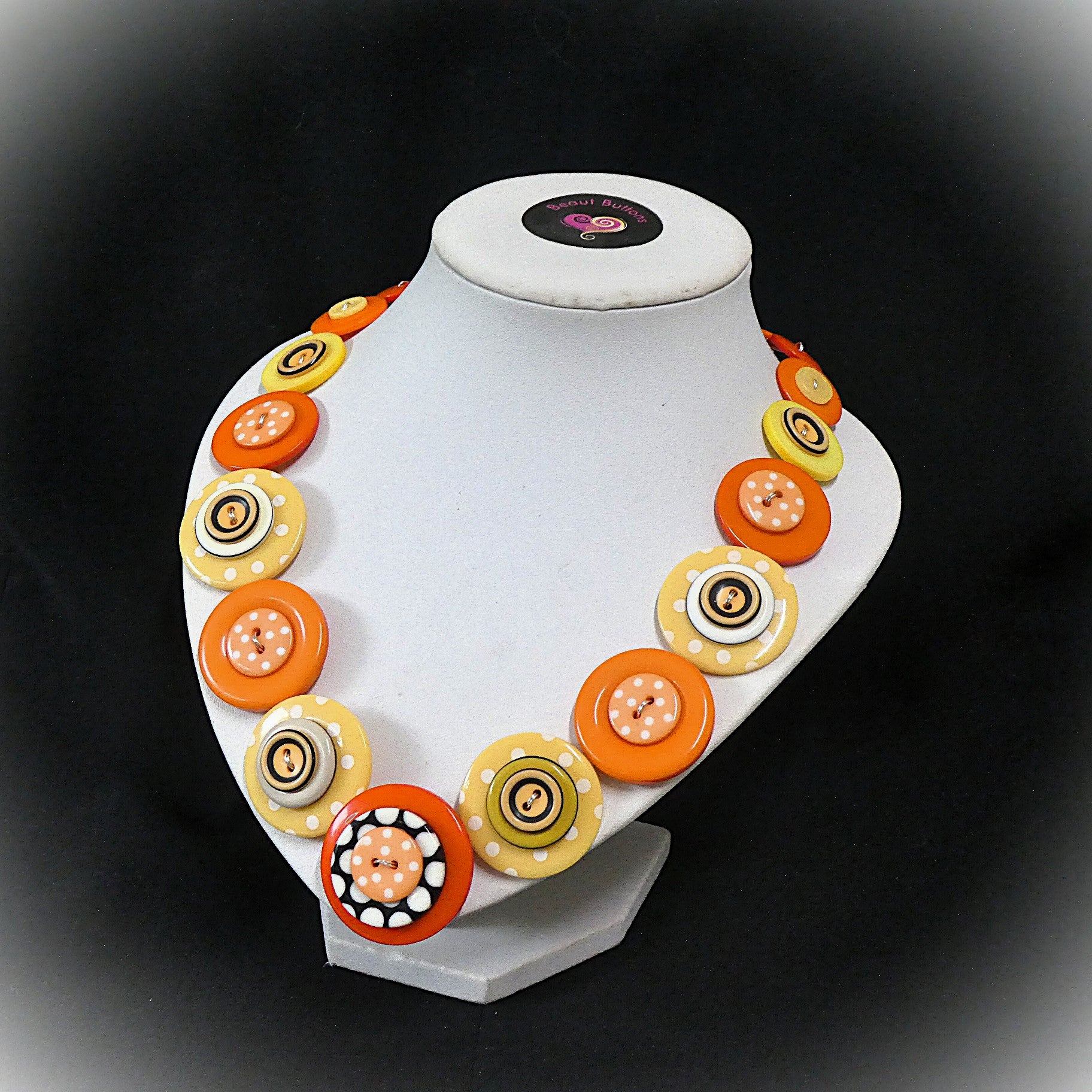 Button necklace and stud earrings - Orange Spots