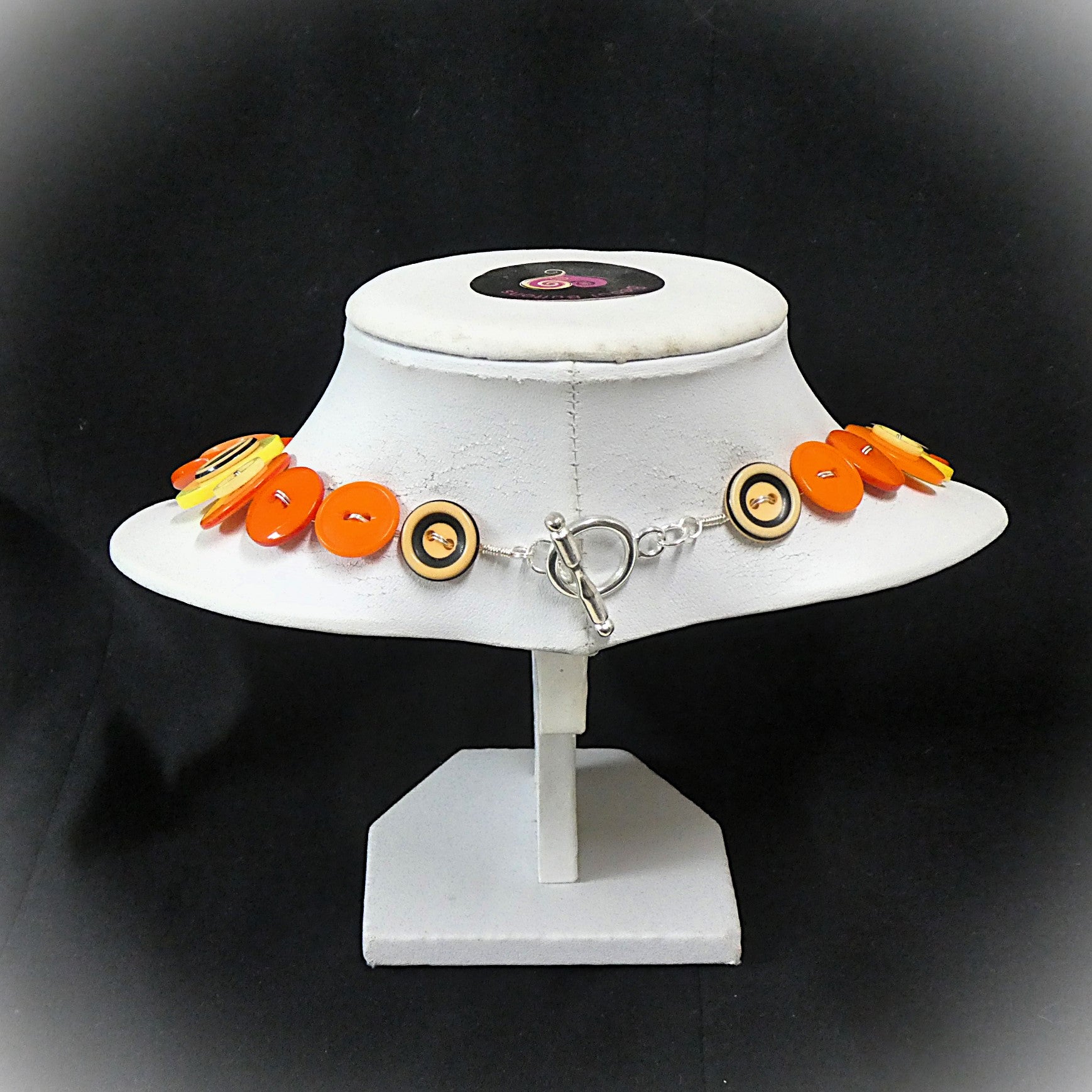 Button necklace and stud earrings - Orange Spots