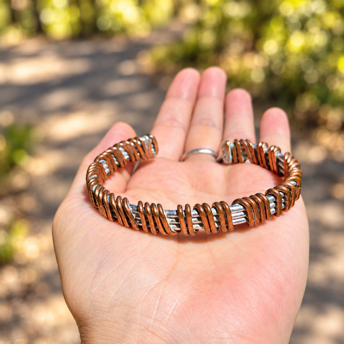Handmade Copper Wrapped Stainless Steel Cuff B004