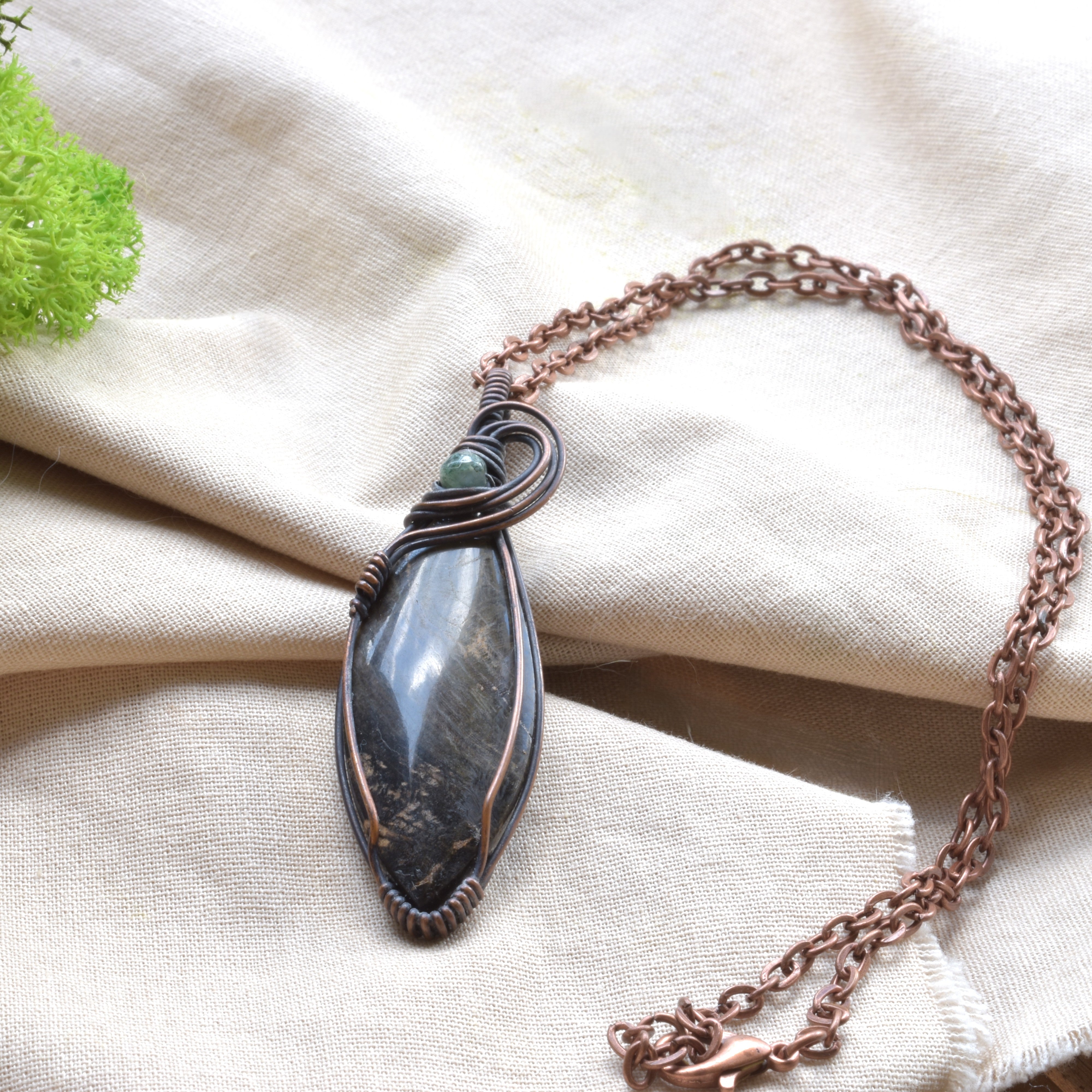 Bushland Spirit – Petrified Wood Copper Wire Wrapped Pendant