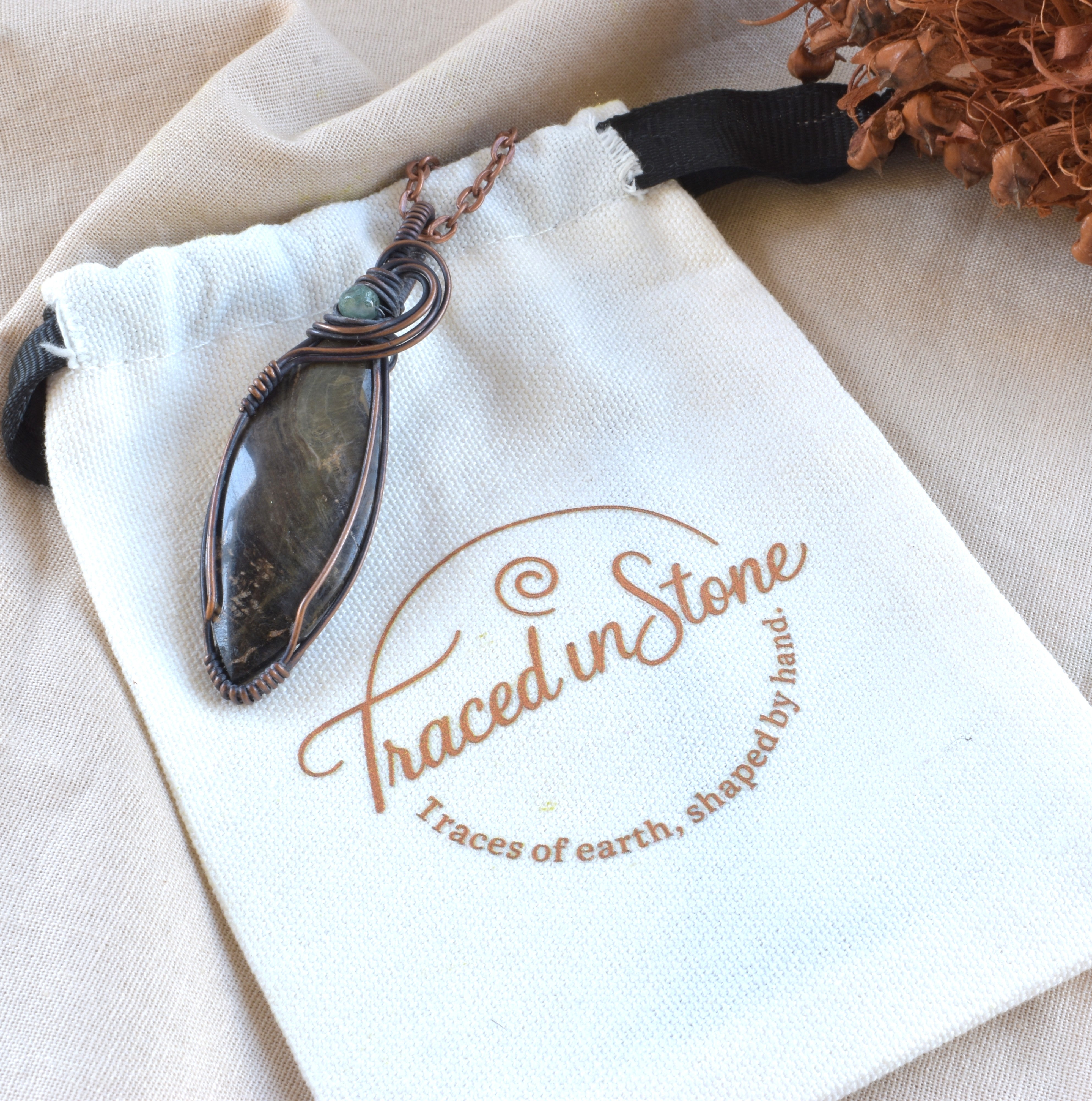 Bushland Spirit – Petrified Wood Copper Wire Wrapped Pendant