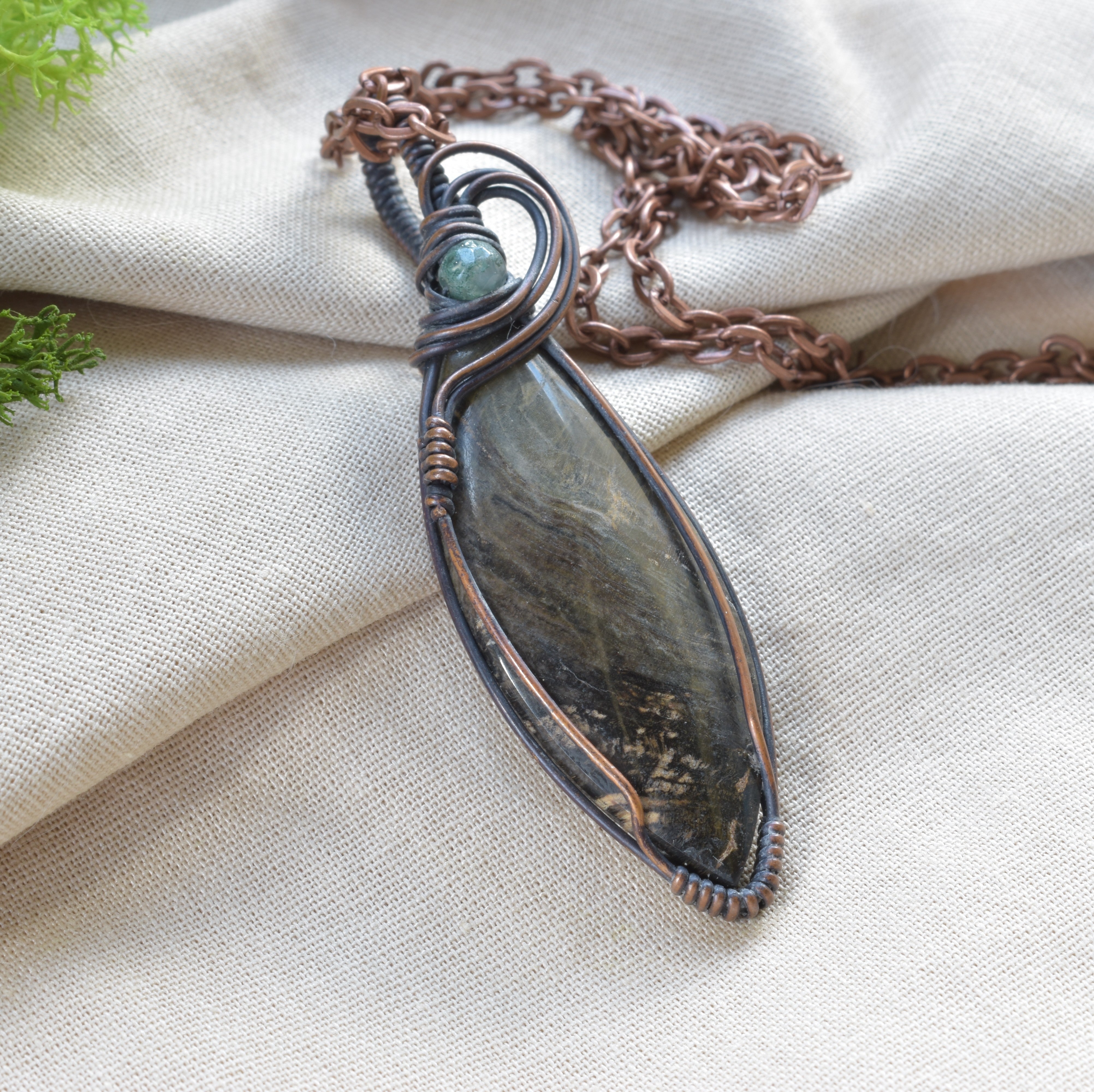 Bushland Spirit – Petrified Wood Copper Wire Wrapped Pendant