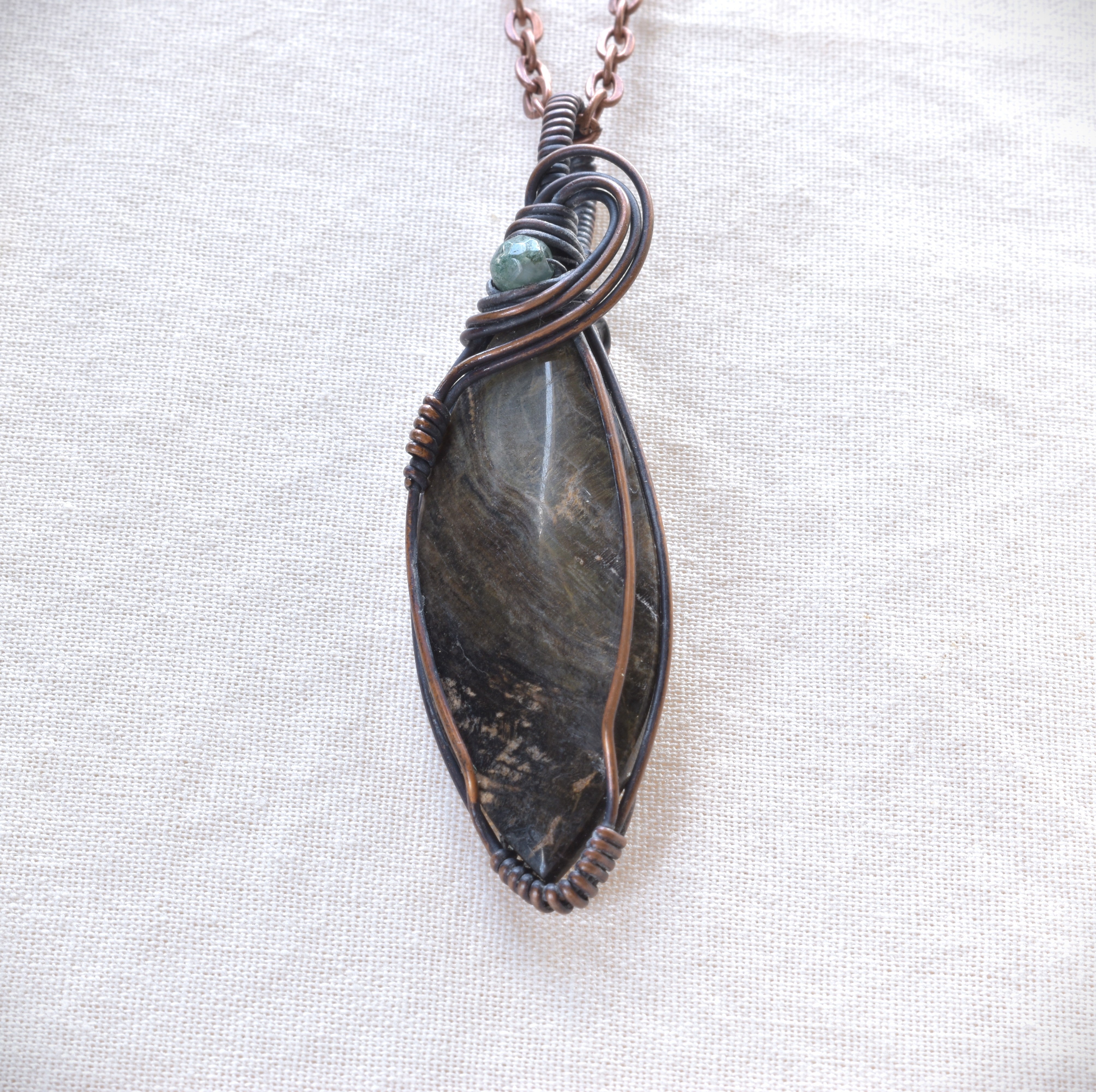 Bushland Spirit – Petrified Wood Copper Wire Wrapped Pendant