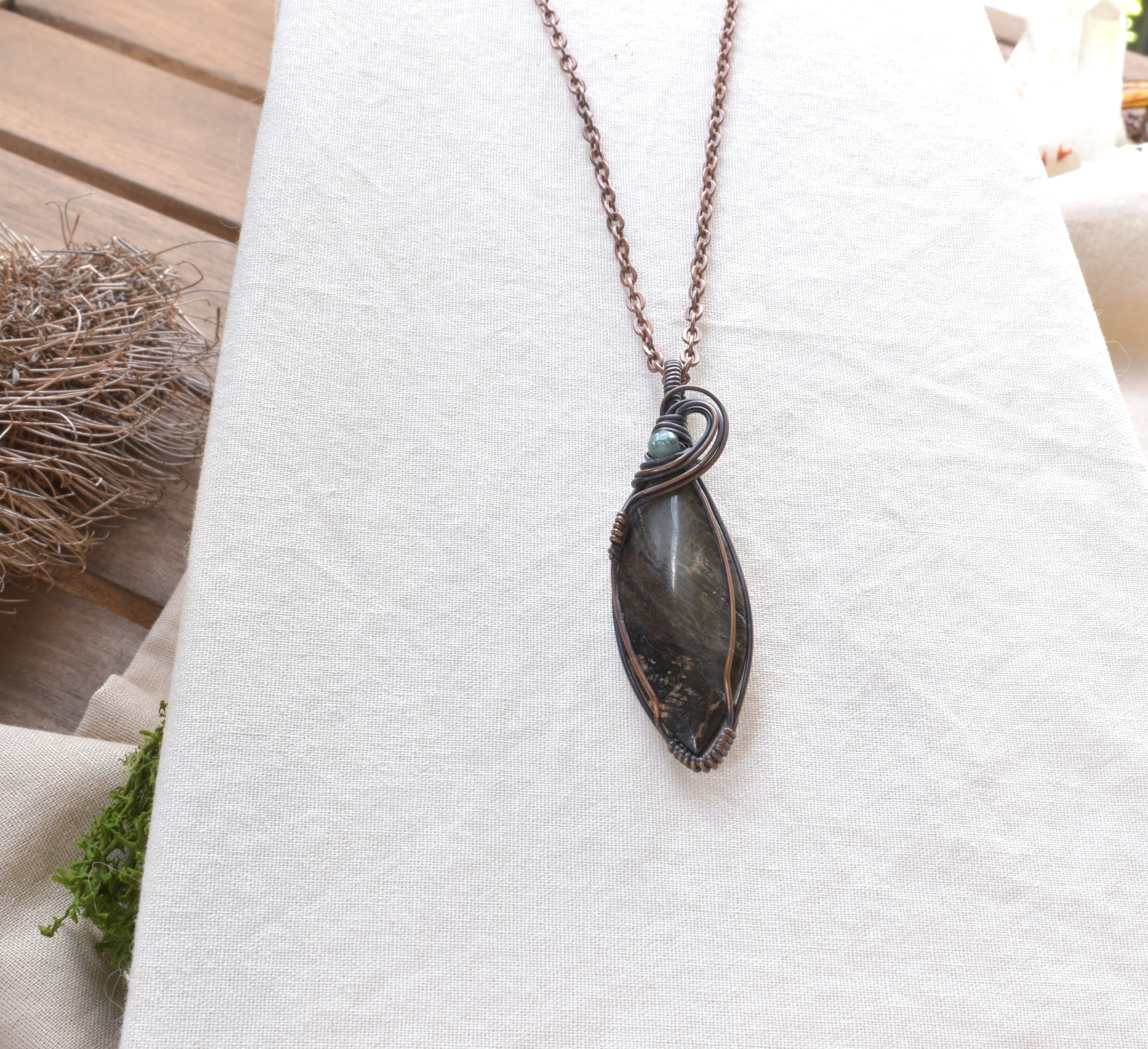 Bushland Spirit – Petrified Wood Copper Wire Wrapped Pendant