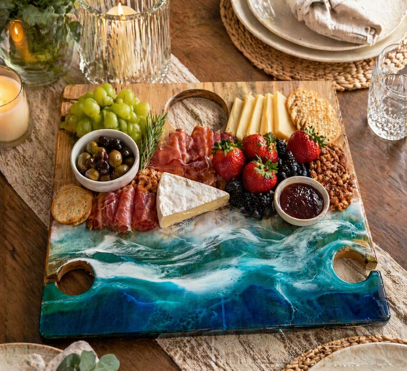 Waves | Picnic table | serving board | Ocean Resin waves | Charcuterie board | Decor | gift