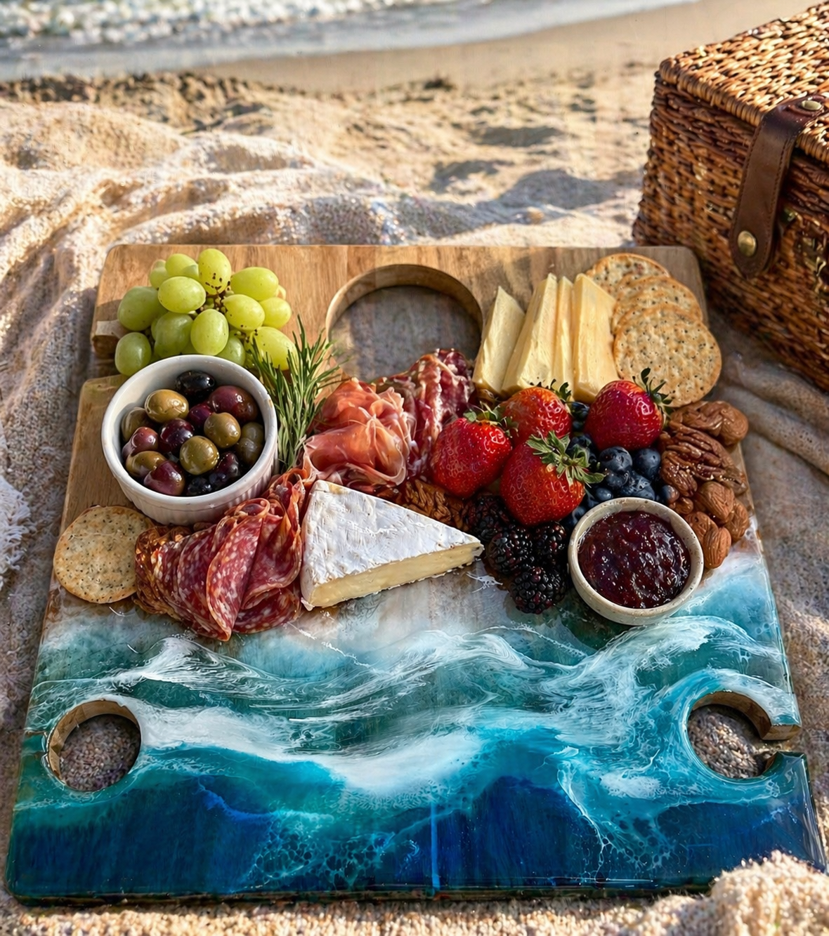 Waves | Picnic table | serving board | Ocean Resin waves | Charcuterie board | Decor | gift