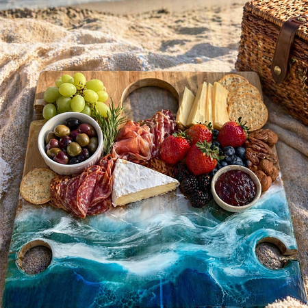 Waves | Picnic table | serving board | Ocean Resin waves | Charcuterie board | Decor