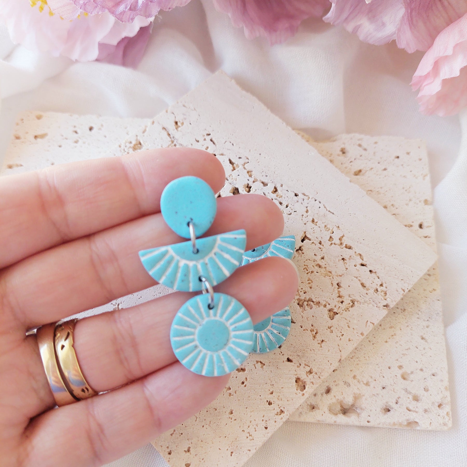 Turquoise Granite Boho Stud & Dangle Earrings