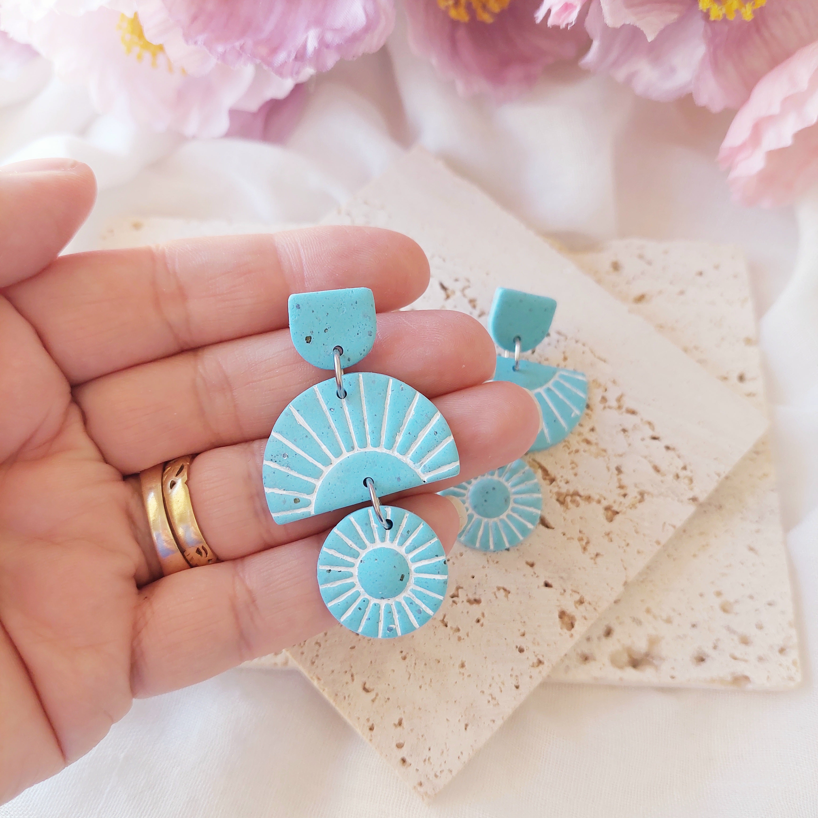 Turquoise Granite Boho Stud & Dangle Earrings