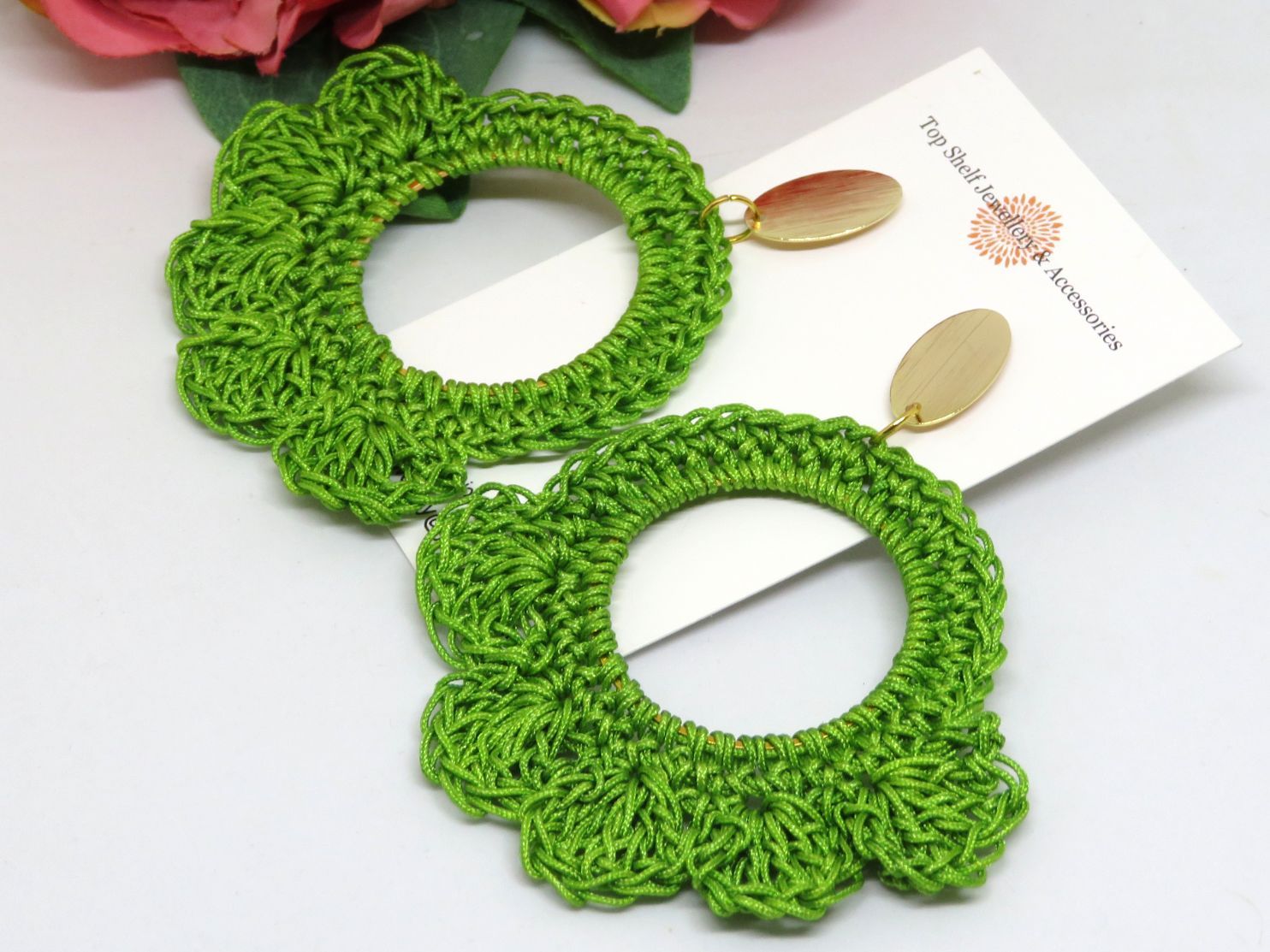 Green Crochet Thread Bespoke Handmade Boho  Earrings