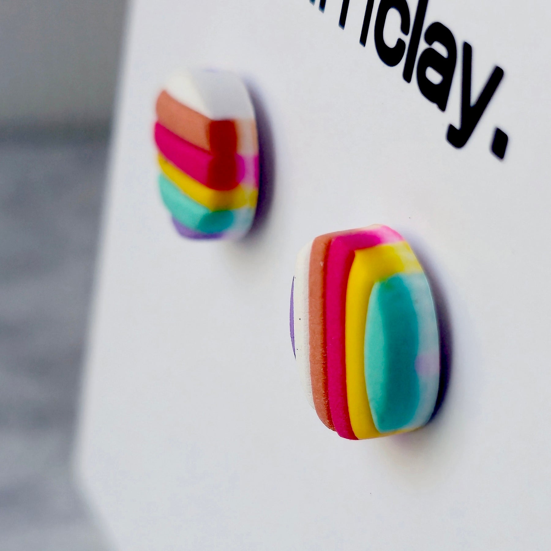 Rainbow Striped Polymer Clay Stud Earrings