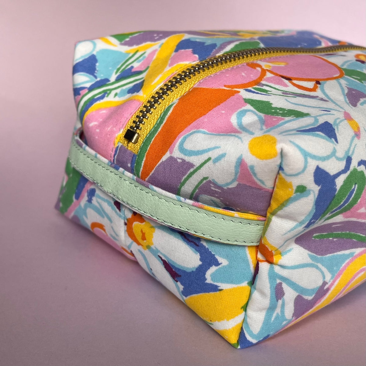 Floral colourful, repurposed vintage fabric box POUCH