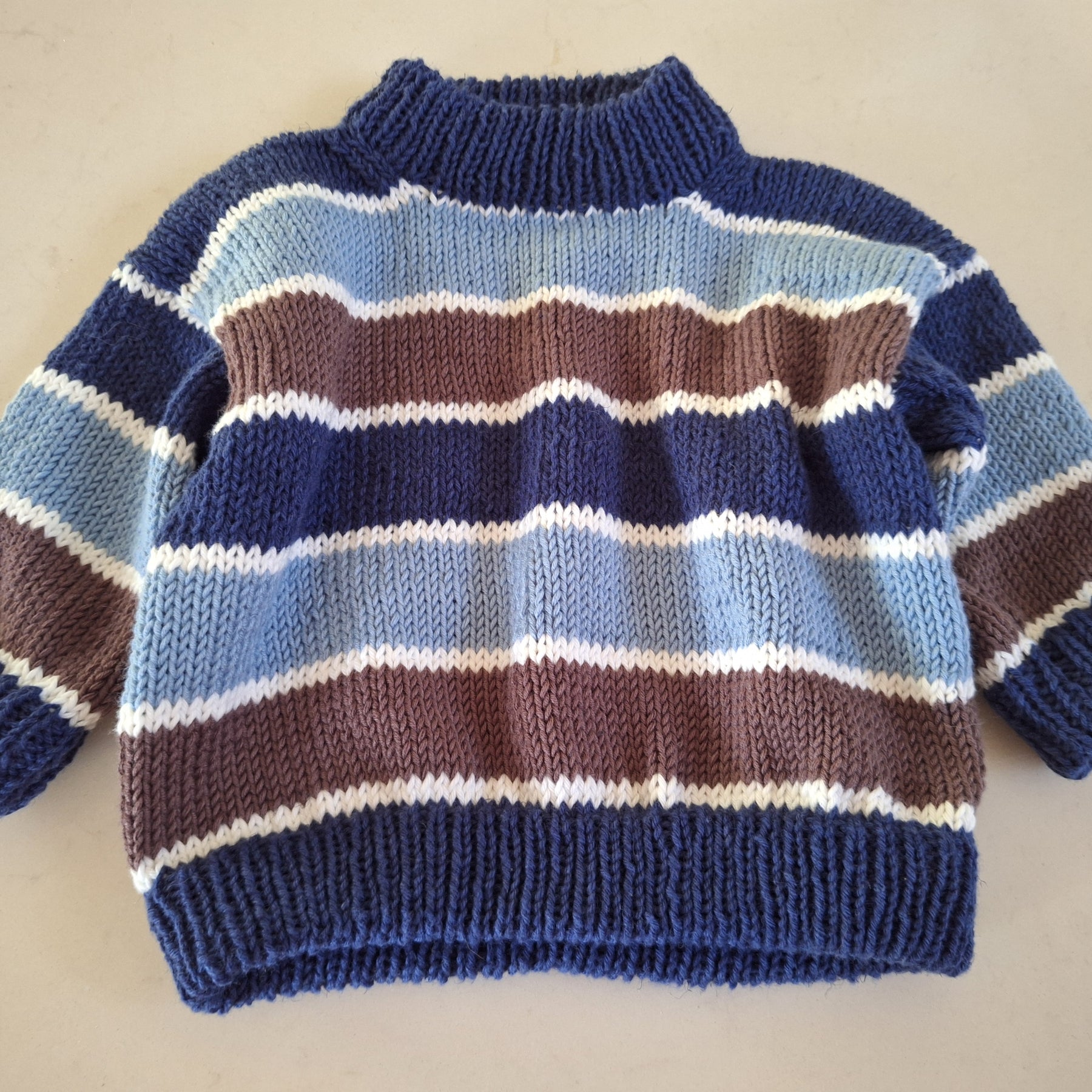 Tiny 'Baby Brownie' Handknitted Sweater in Blue 1-3 mths