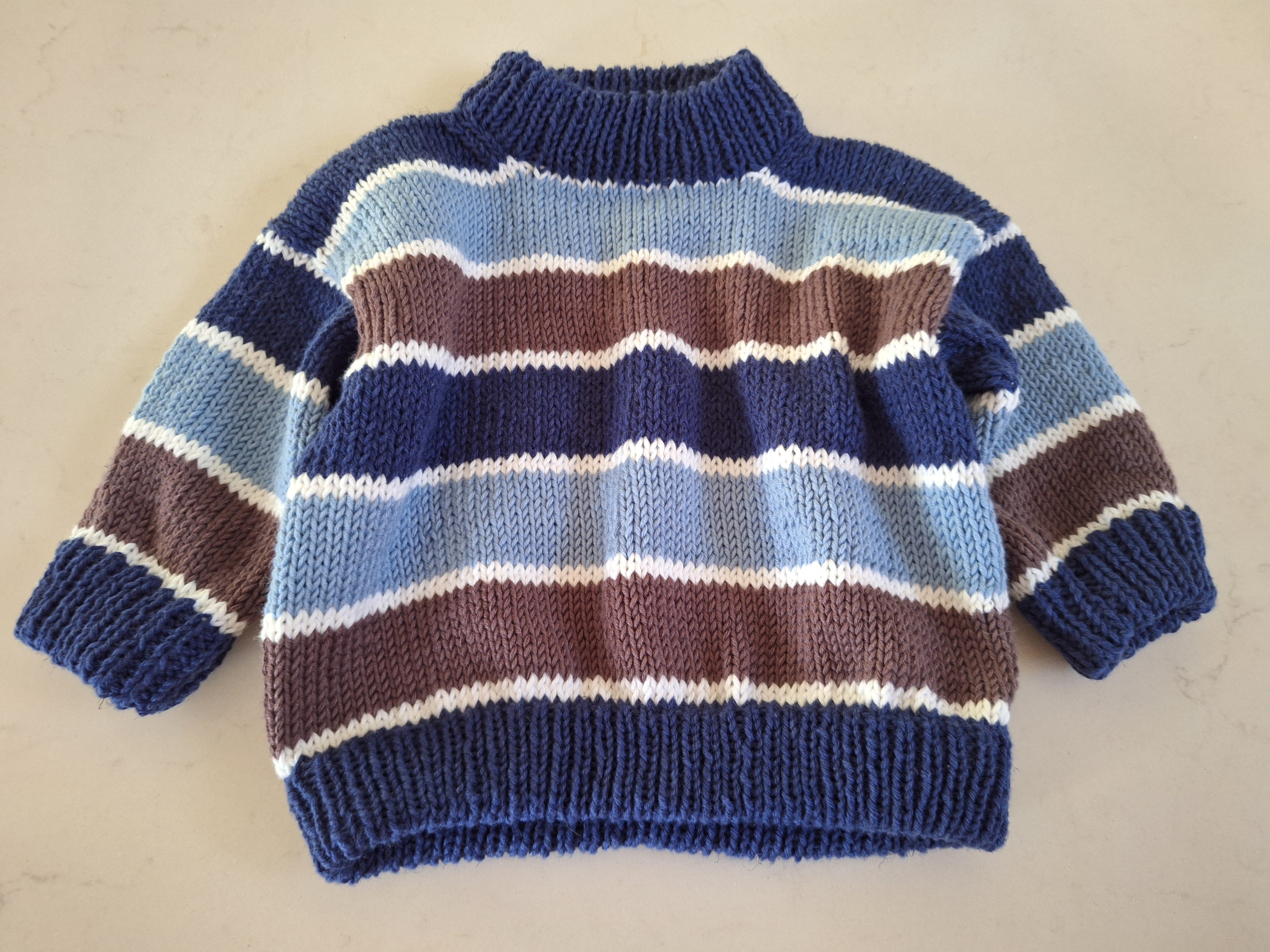 Tiny 'Baby Brownie' Handknitted Sweater in Blue 1-3 mths