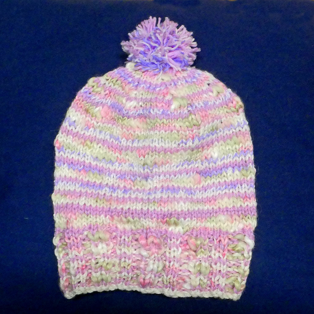 Beanie: toddler - 6. "Colour Play" pink tones. Wool.  Hand knitted.  Free shipping