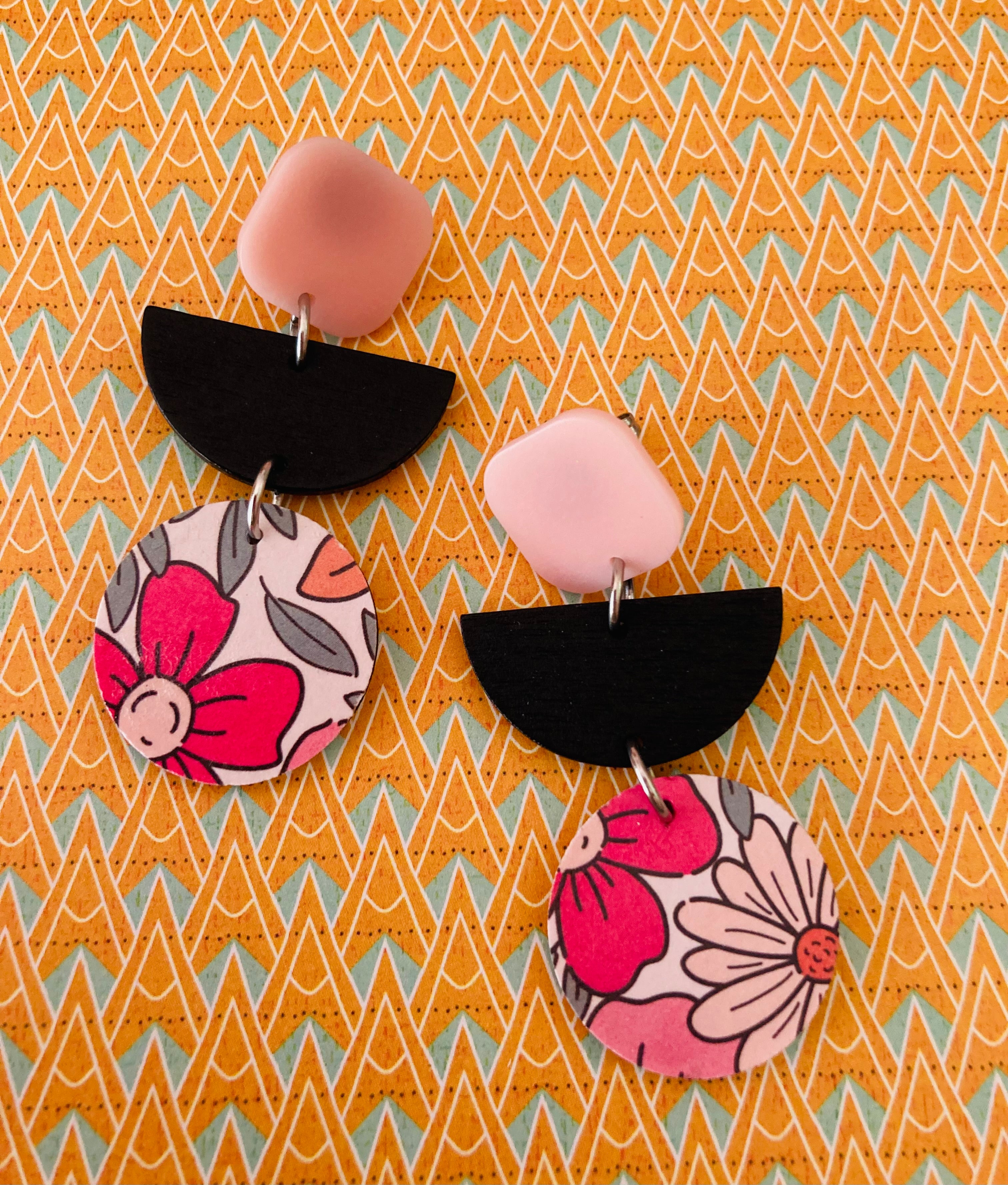 Spring flower triple layer earrings