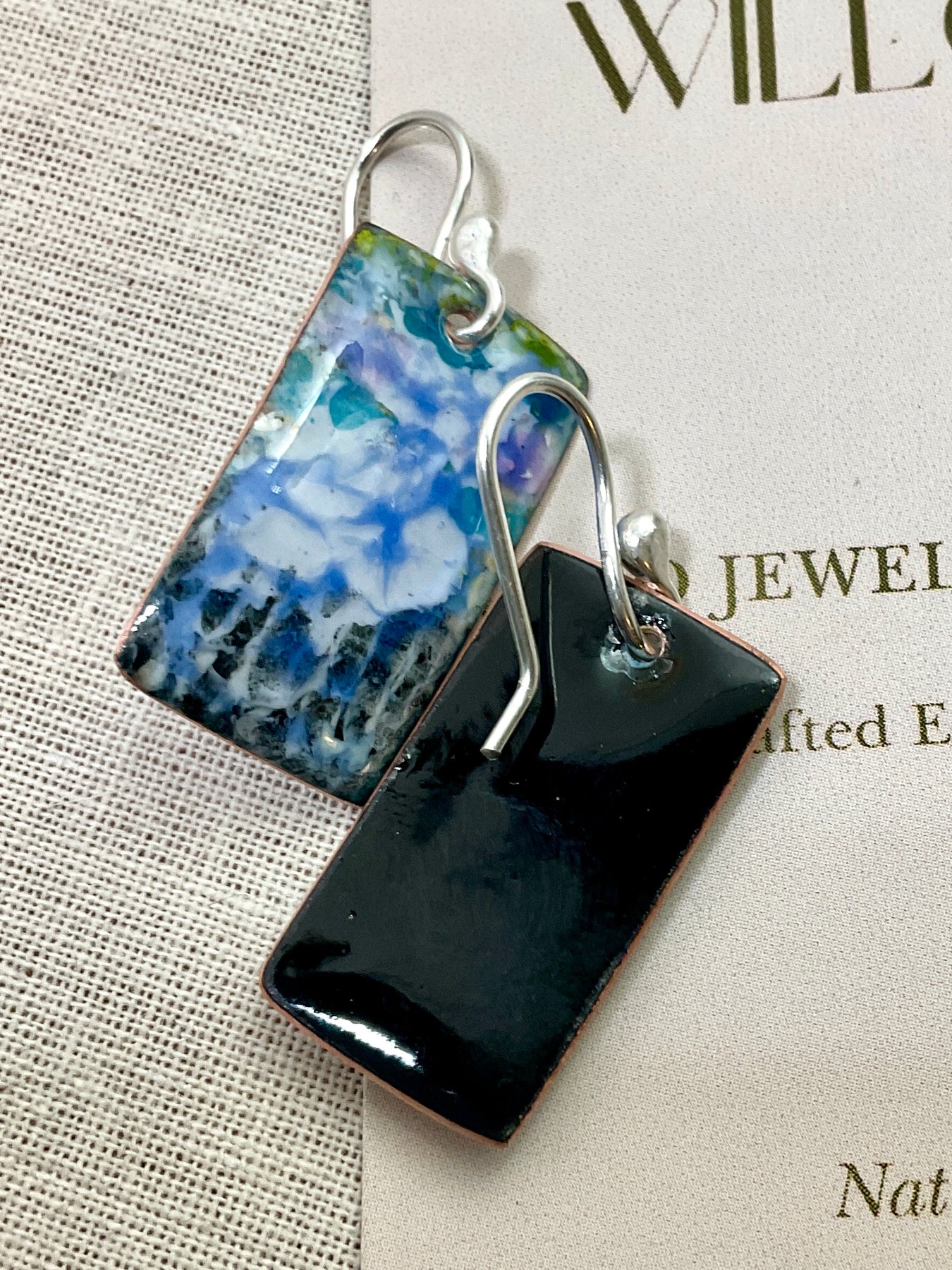 Multi coloured abstract enamel earrings. Handmade