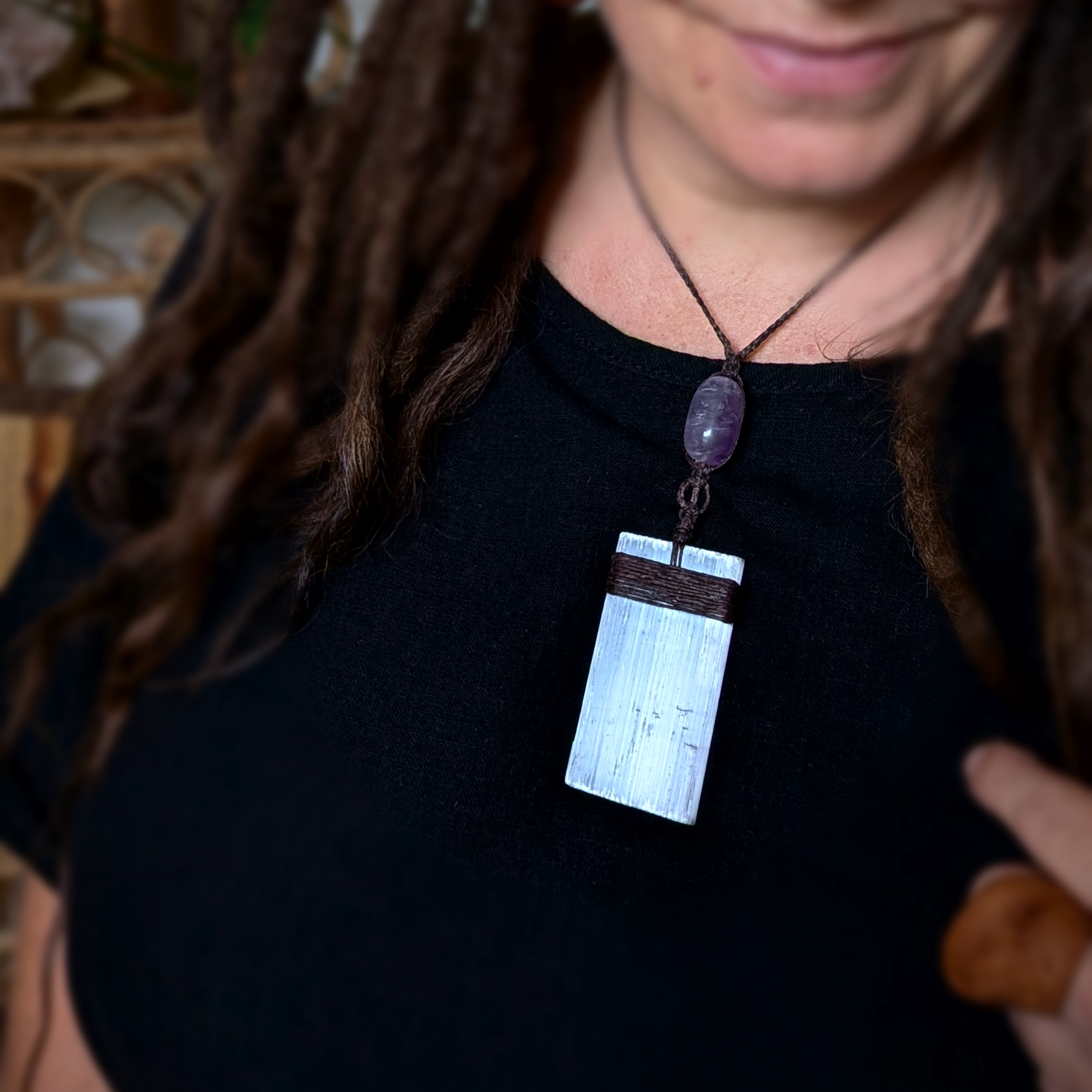 •| SELENITE | AMETHYST |• handmade statement necklace talisman