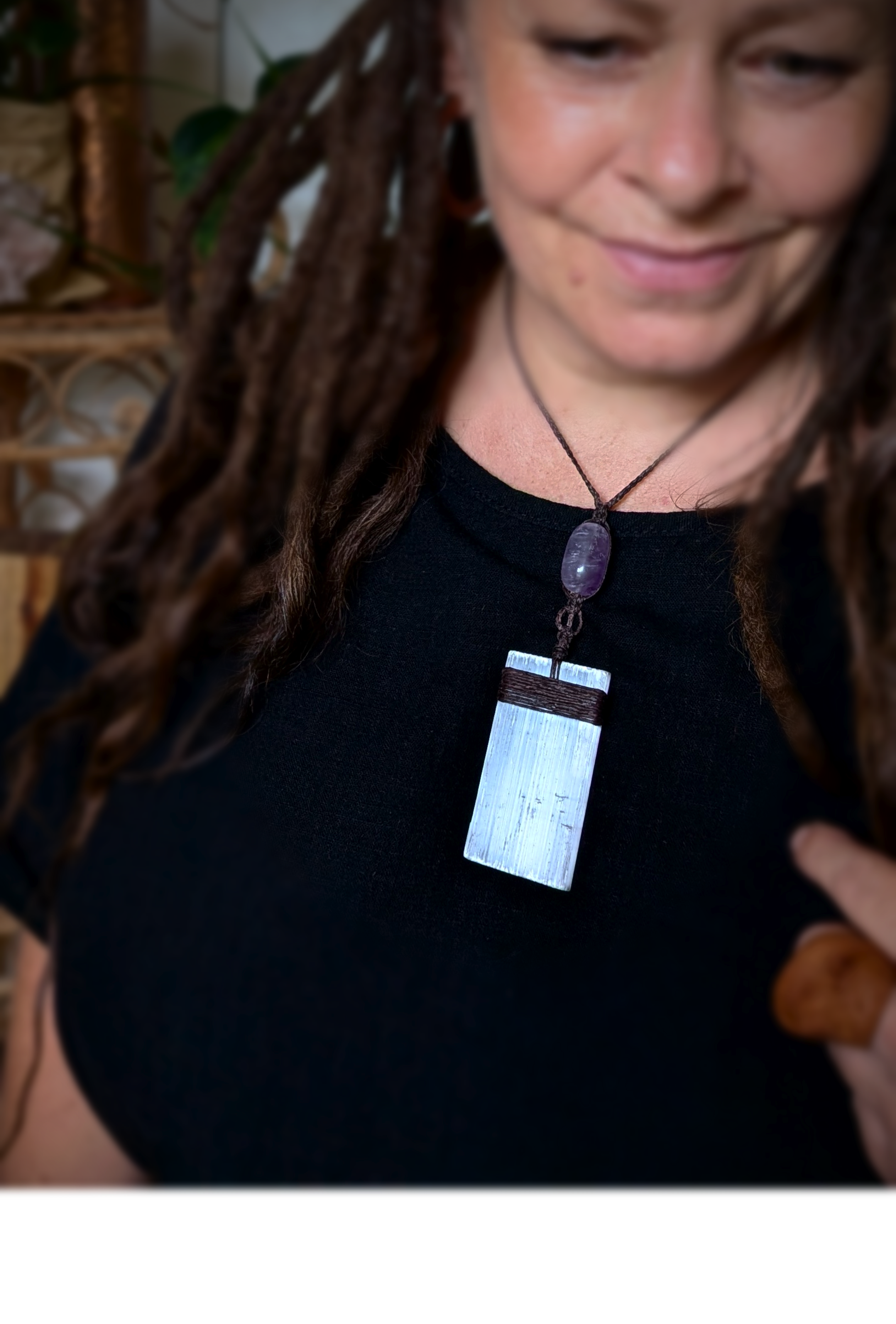 •| SELENITE | AMETHYST |• handmade statement necklace talisman