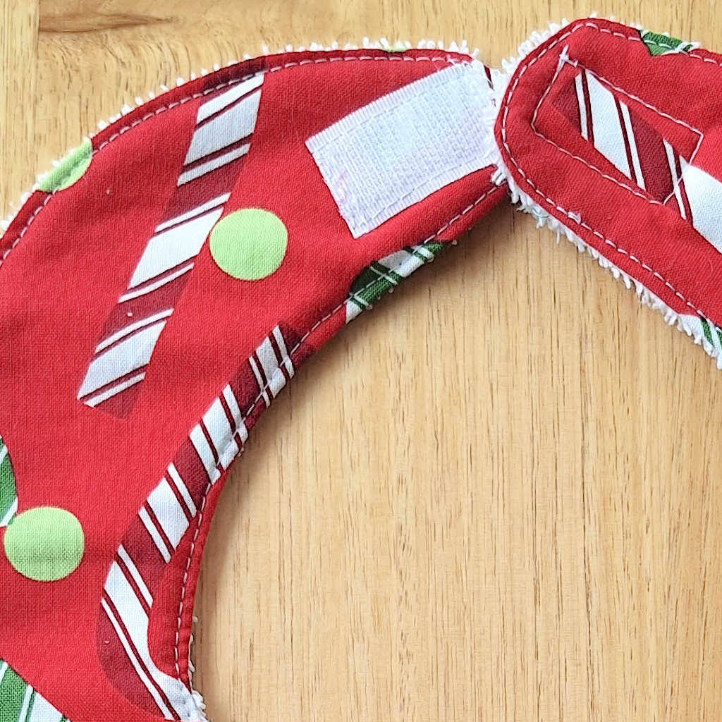 Handmade Christmas Baby Bib – Candy Canes on Red