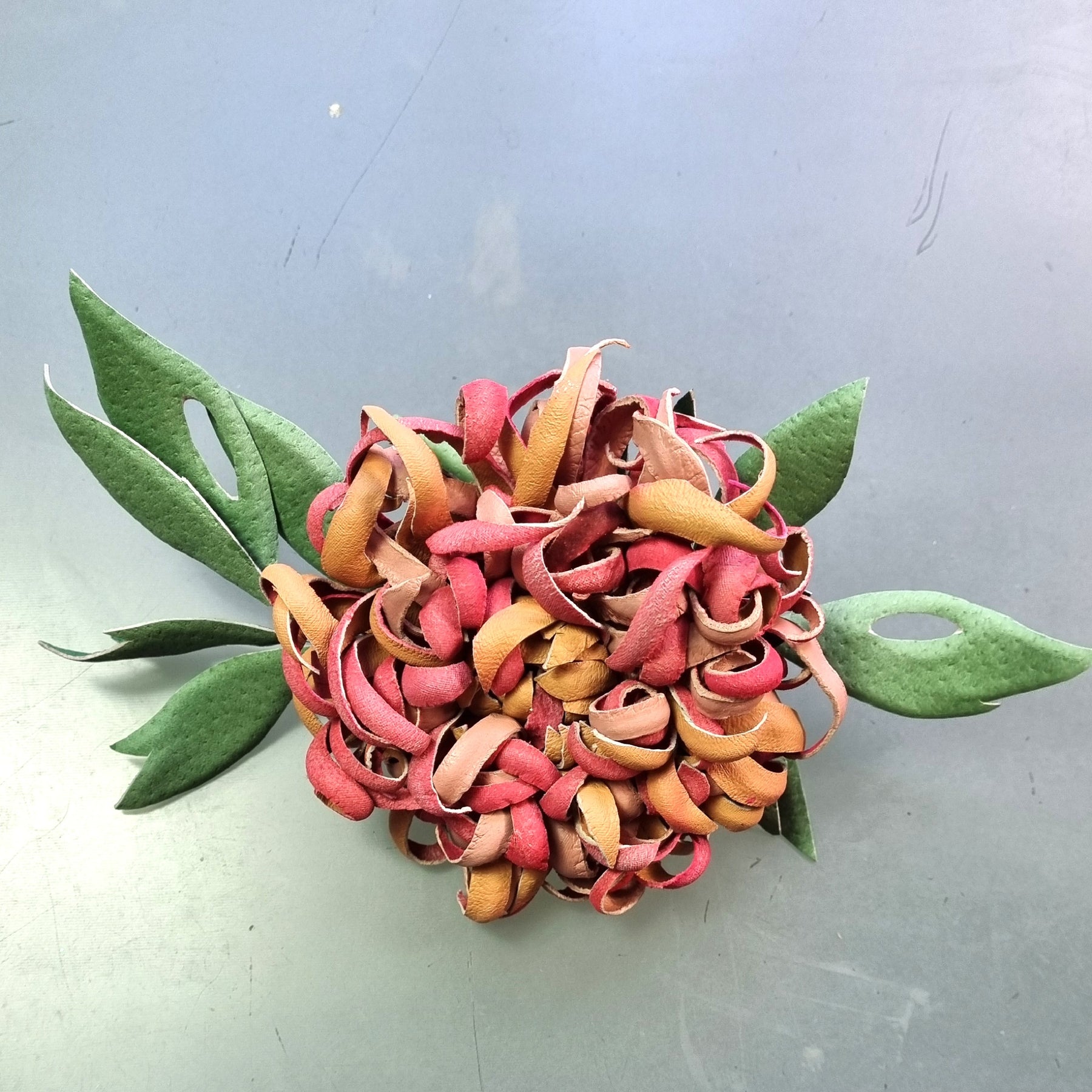 Leather Chrysanthemum “Wild Petals”, Flower Brooch,  Corsage Flower