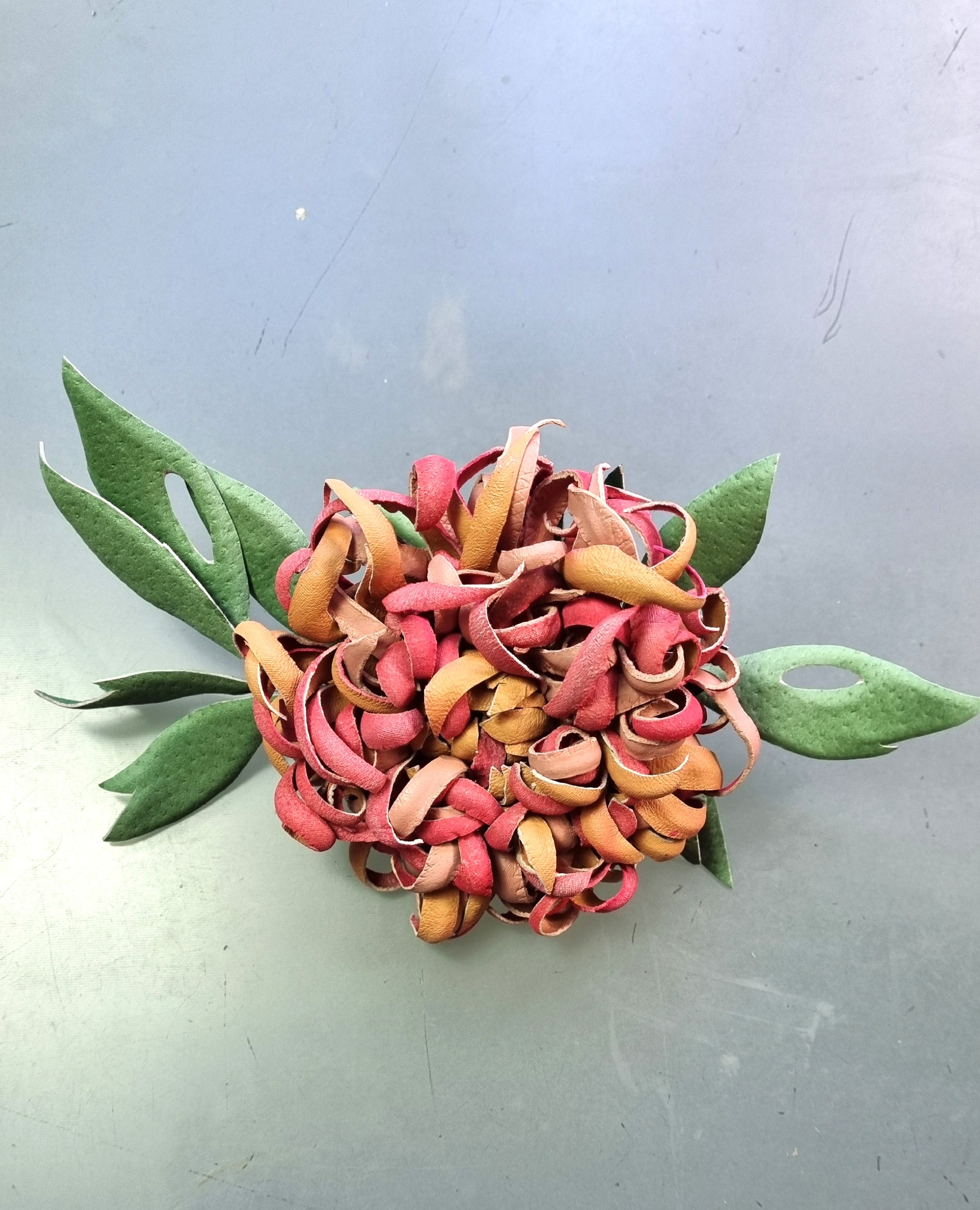 Leather Chrysanthemum “Wild Petals”, Flower Brooch,  Corsage Flower