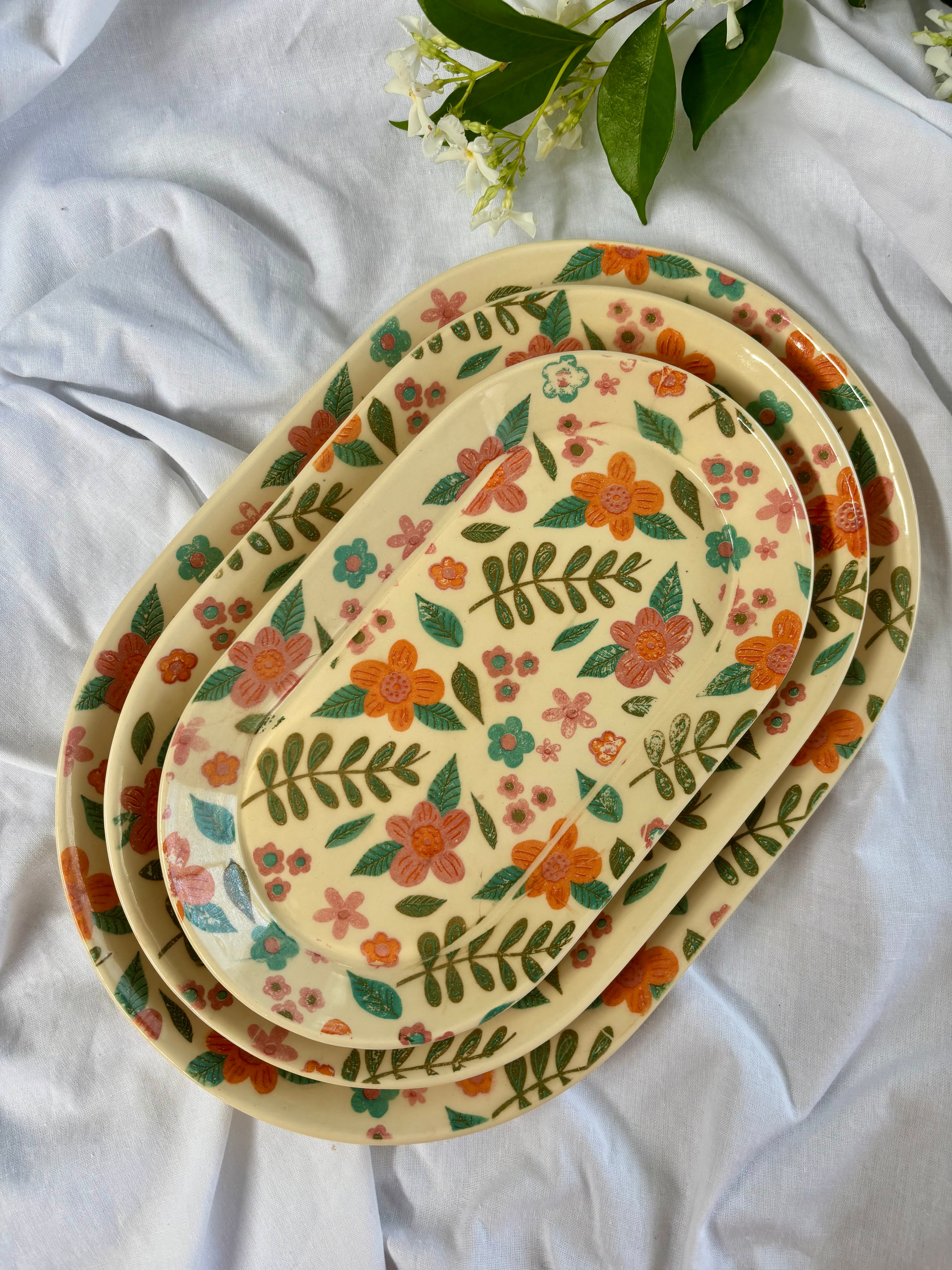 Flower Pattern Ceramic Tray/Plates Set of 3