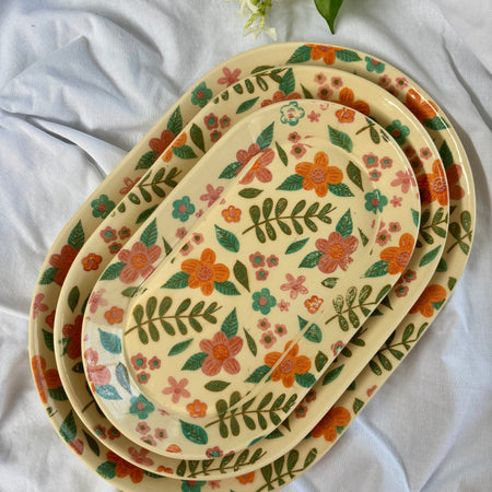 Flower Pattern Ceramic Tray/Plates Set of 3