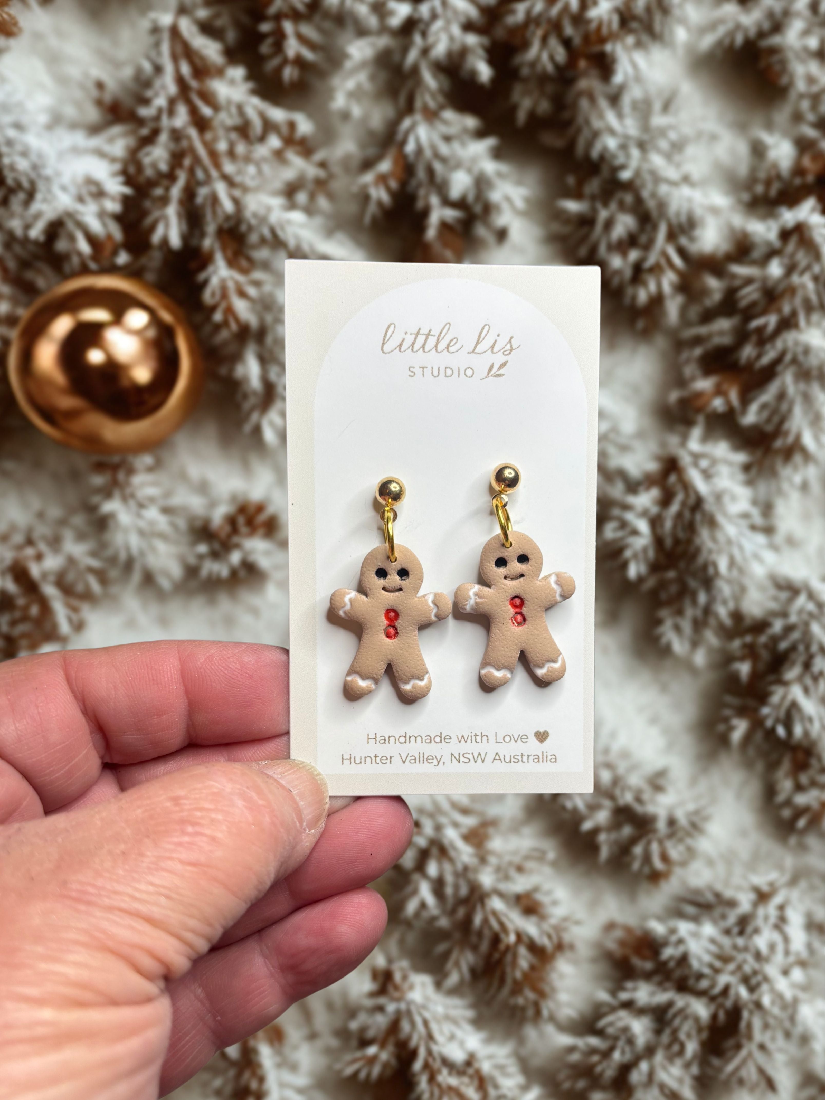 Gingerbread Christmas Earrings - Handmade Polymer Clay